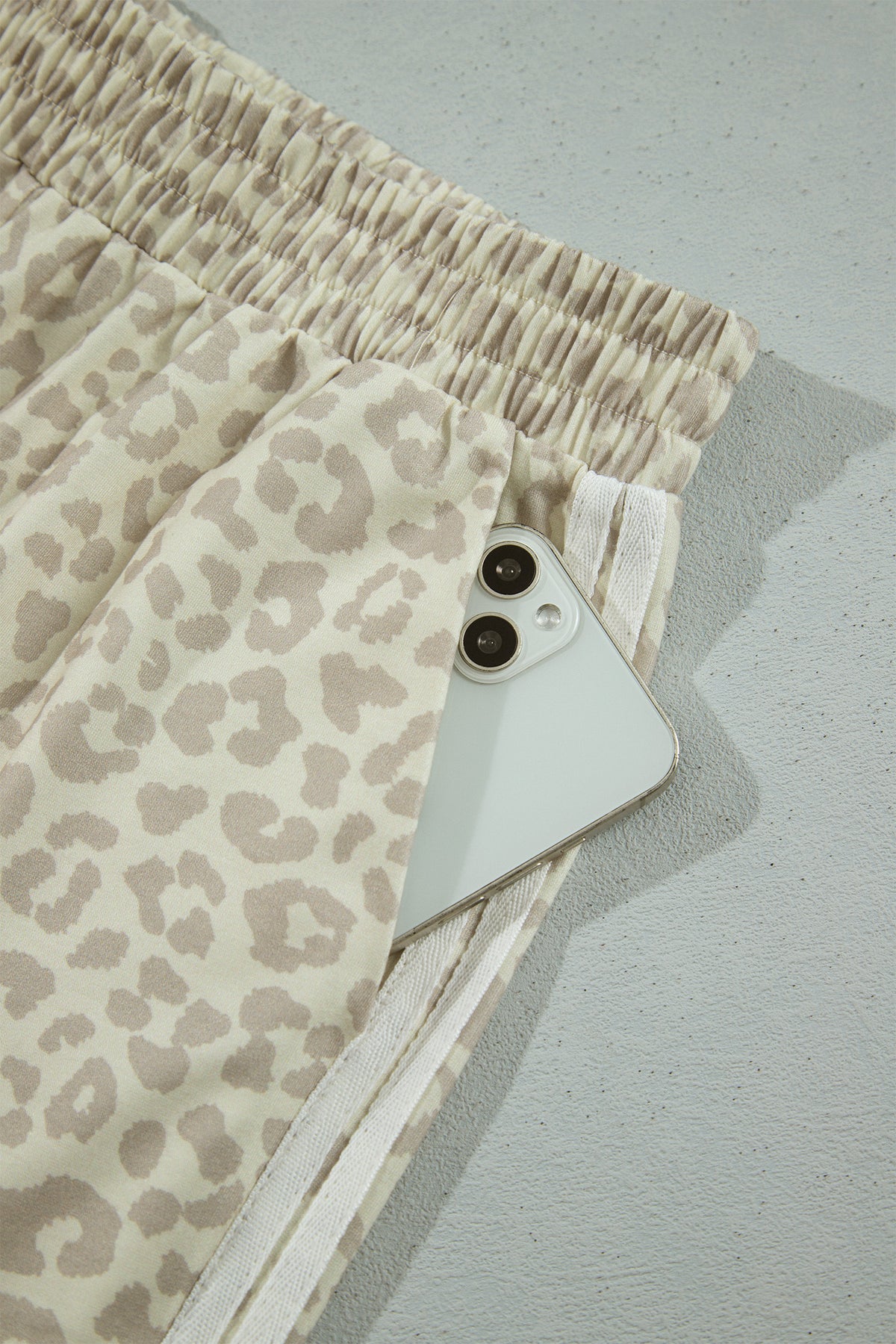 Gray Leopard Print Varsity Striped Detail 3/4 Sleeve Top Shift Pant Set 🇺🇸