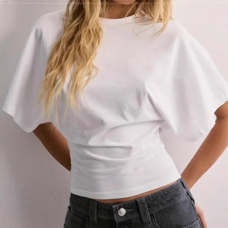 Summer Batwing Sleeve T-shirt Fashion Round Neck Pullover Short-sleeved Top 🇨🇳