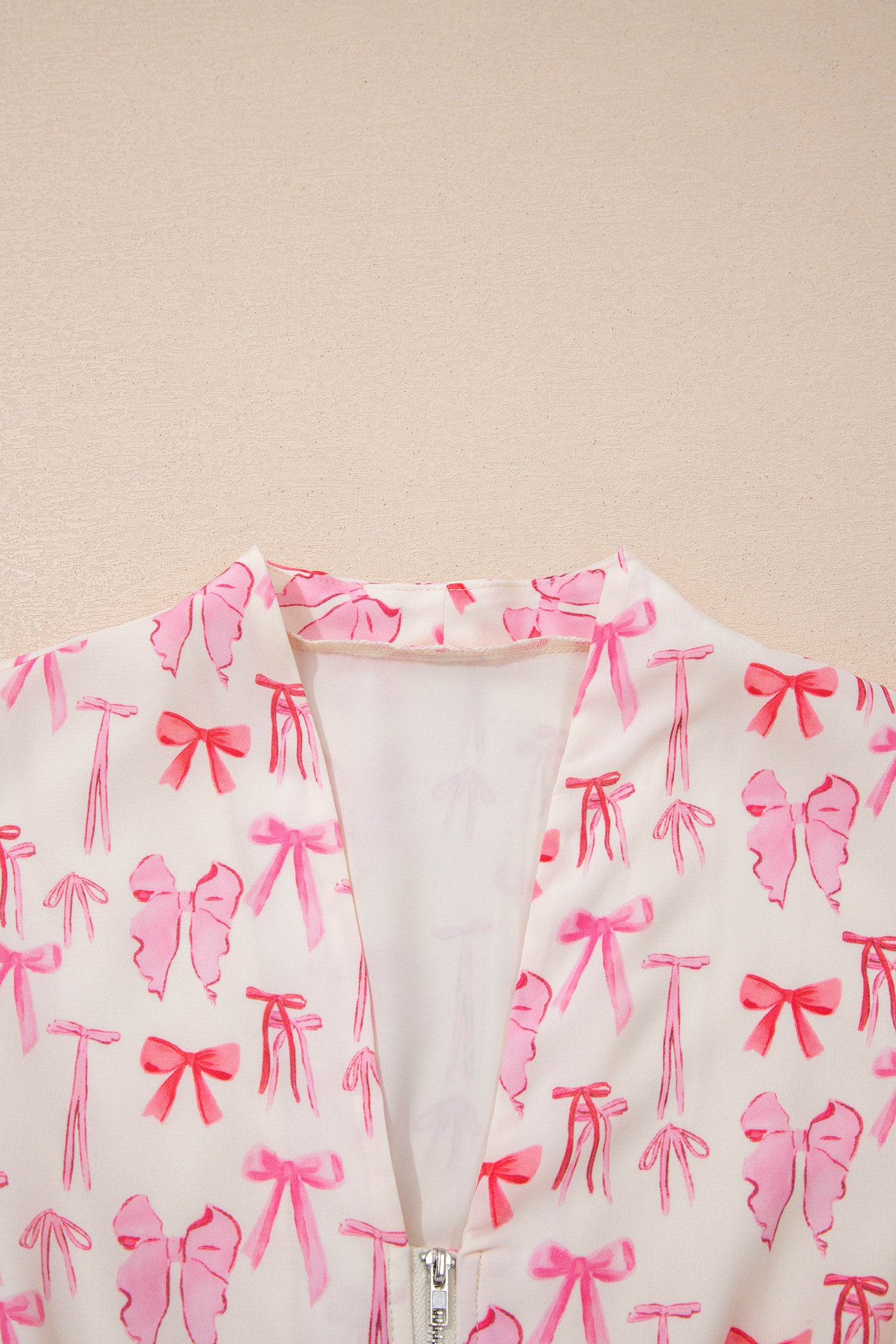 Pink Full Zip Cinched Waist Sleeveless Bow Mini Dress 🇺🇸