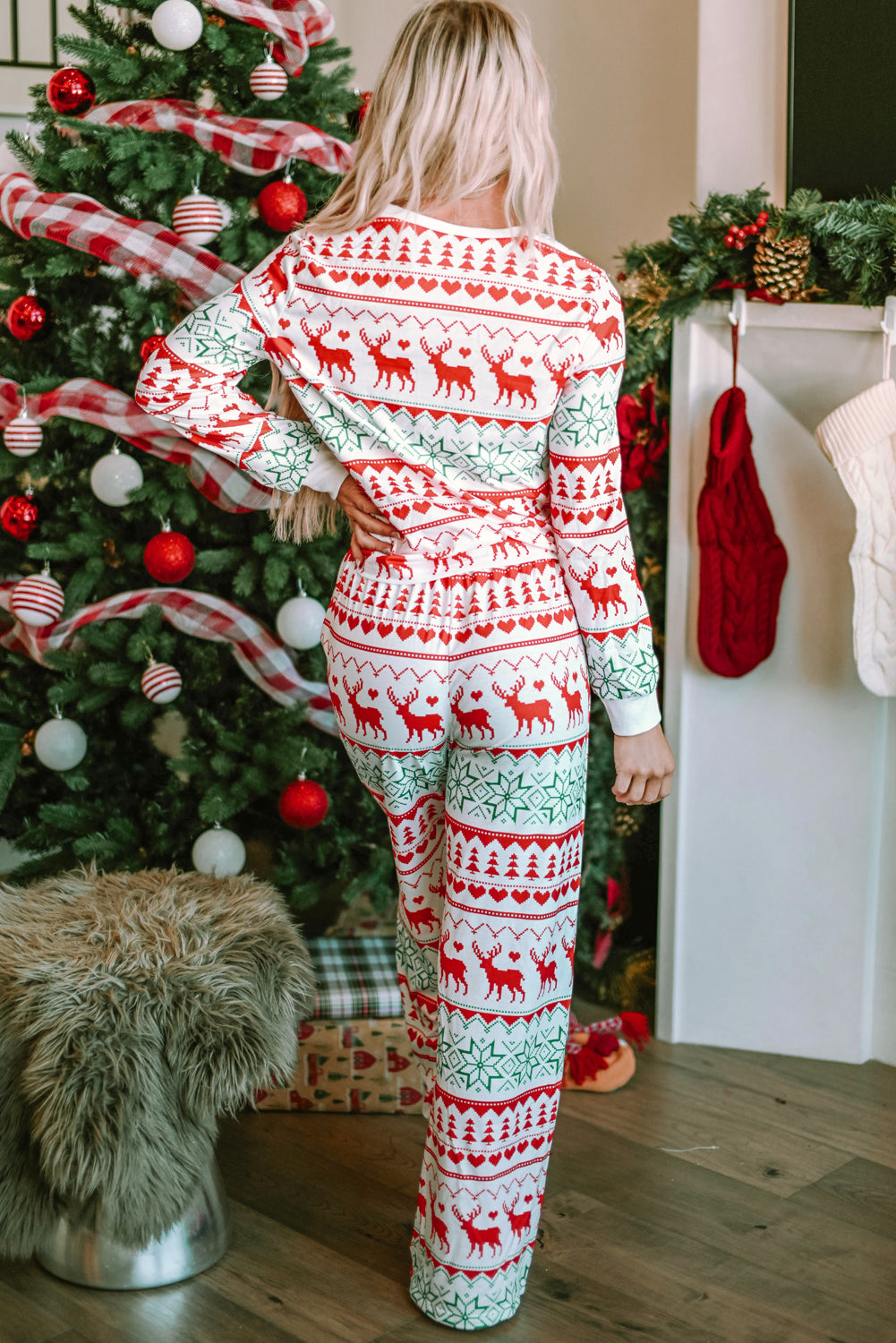 White Christmas Print Pullover and Pants Lounge Set 🇺🇸