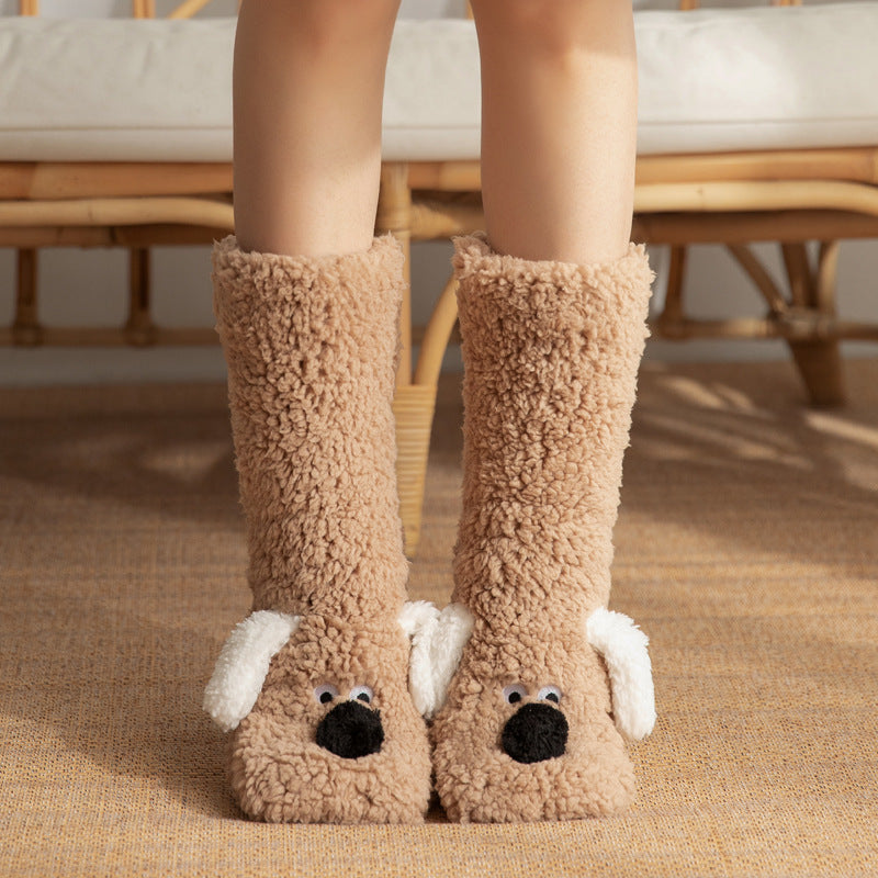 Cute Cartoon Dog Floor Socks Winter Warm Non-slip Plush Socks For Women 🇨🇳