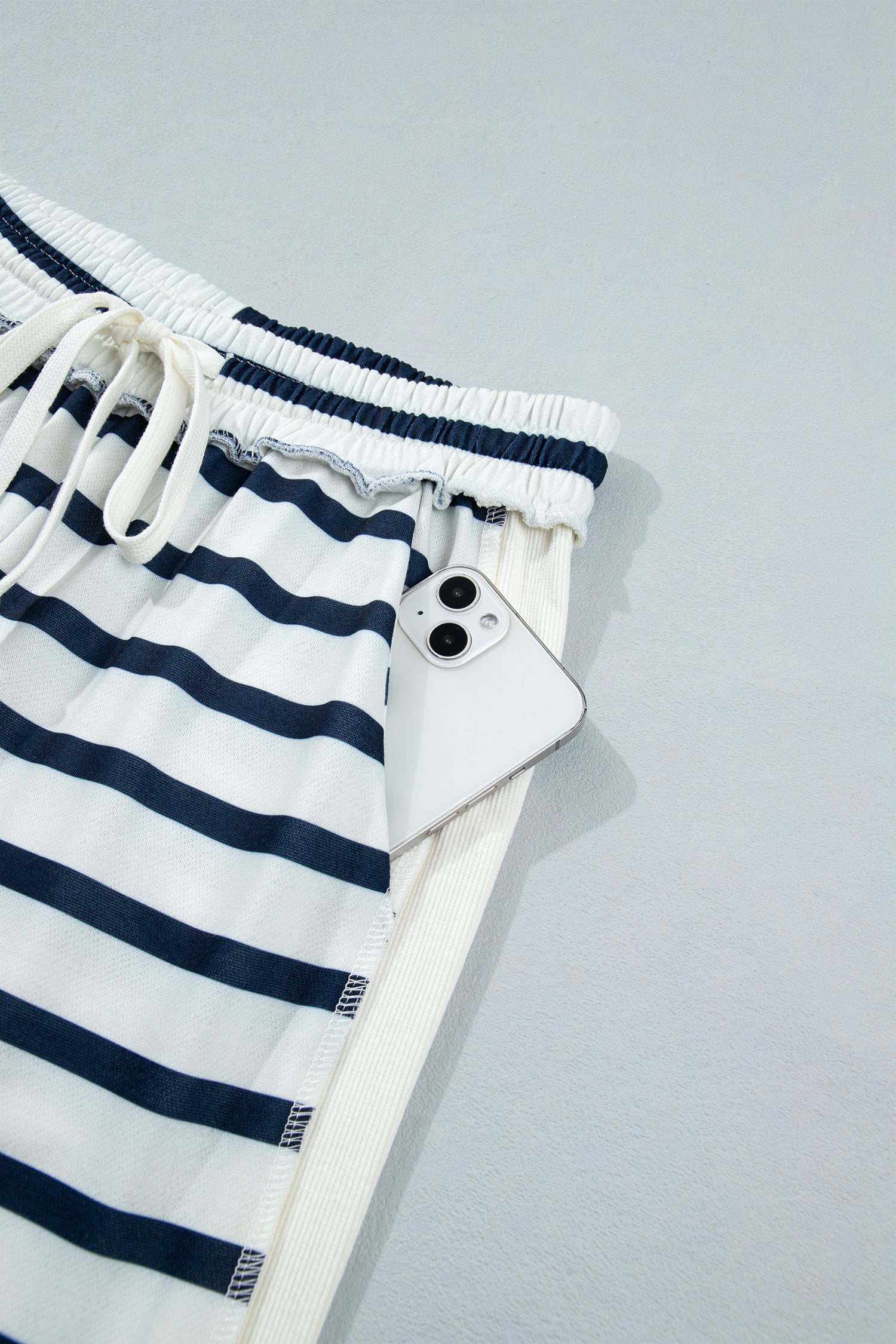 Blue Stripe Striped Ribbed Cuff Collar Pocket Loose Pant Set 🇺🇸