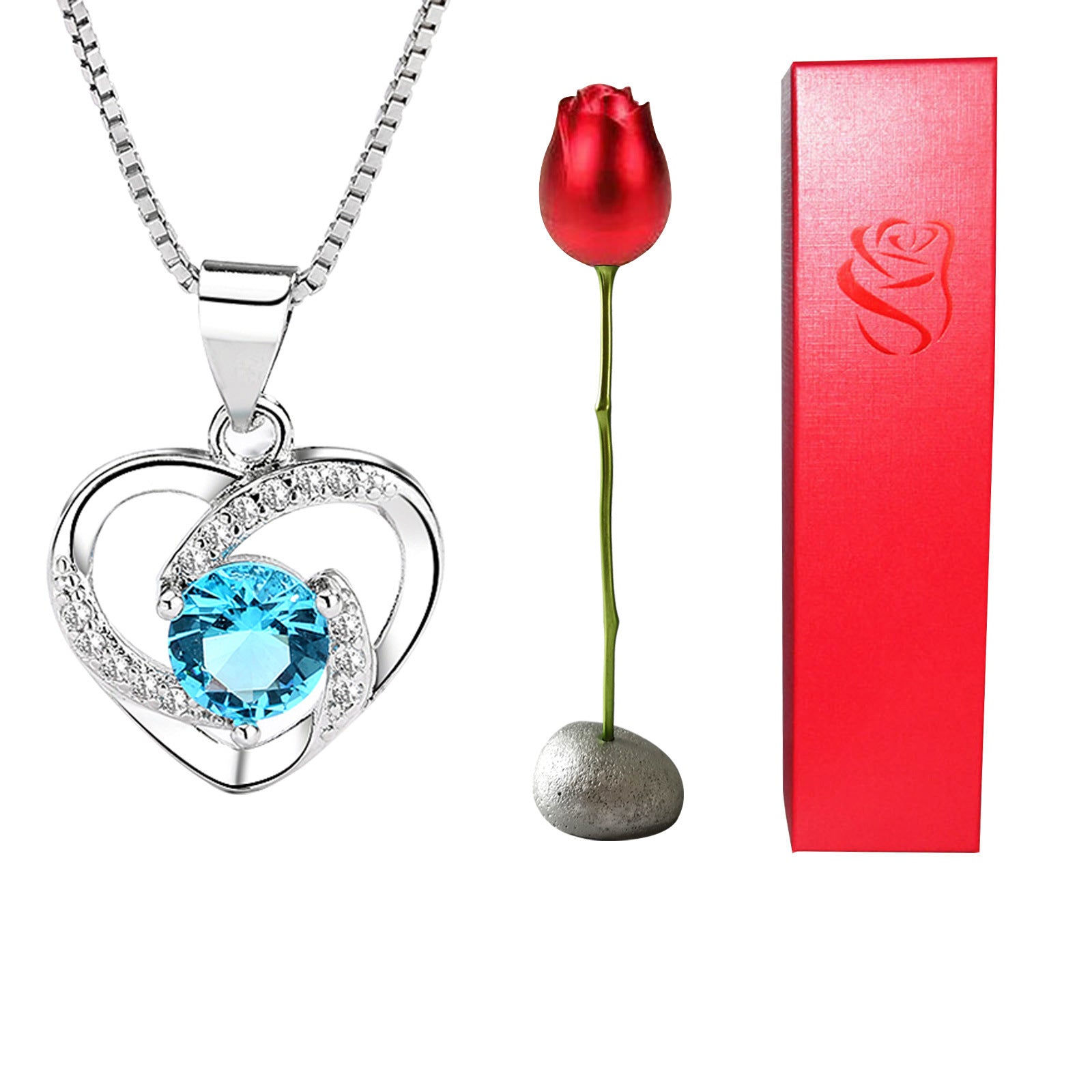 Heart Shaped Blue Purple Crystal Diamond Pendant Rose Head Necklace 🇨🇳