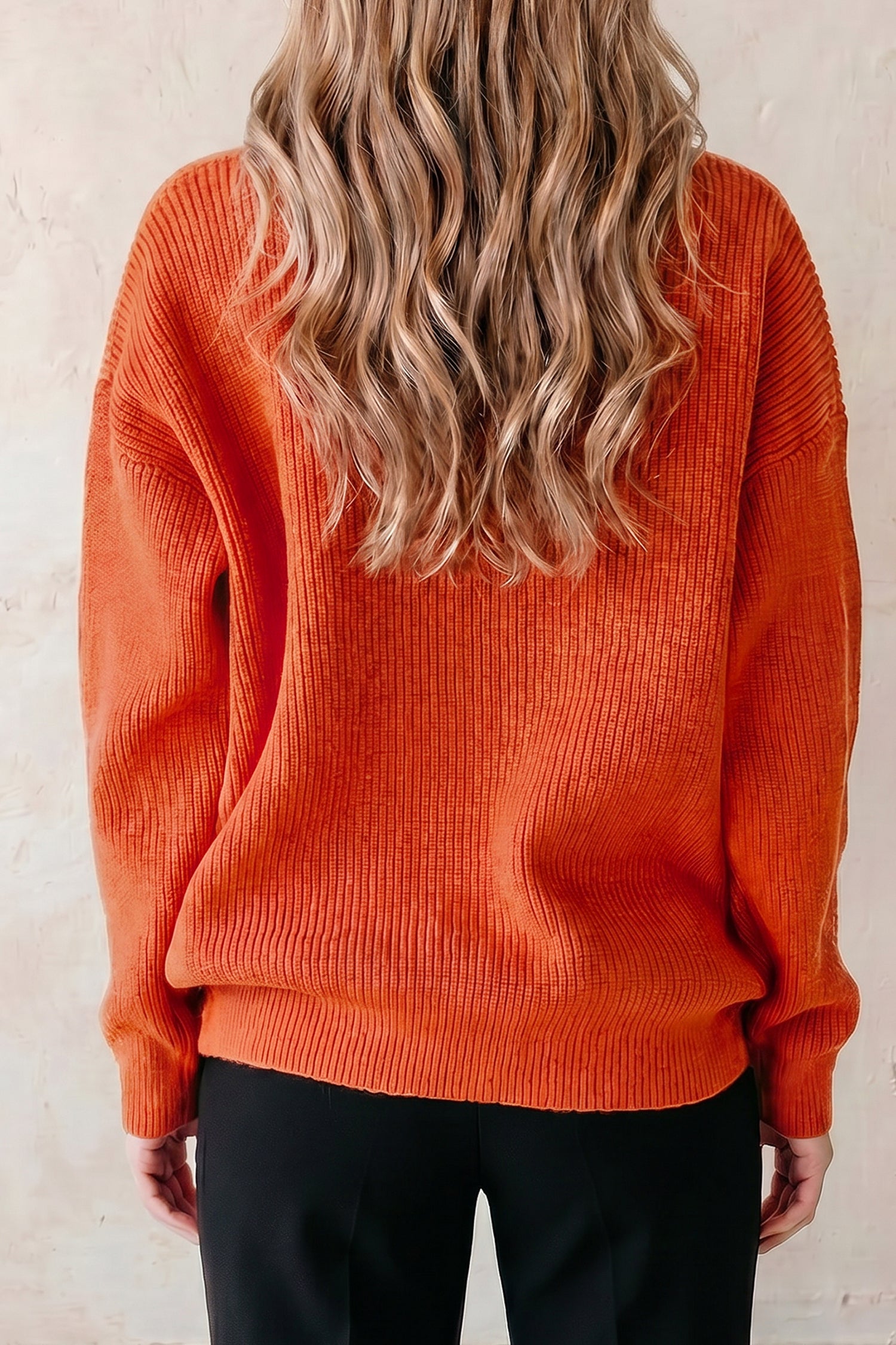 Orange Drop Shoulder Long Sleeve Round Neck Halloween Sweater 🇺🇸
