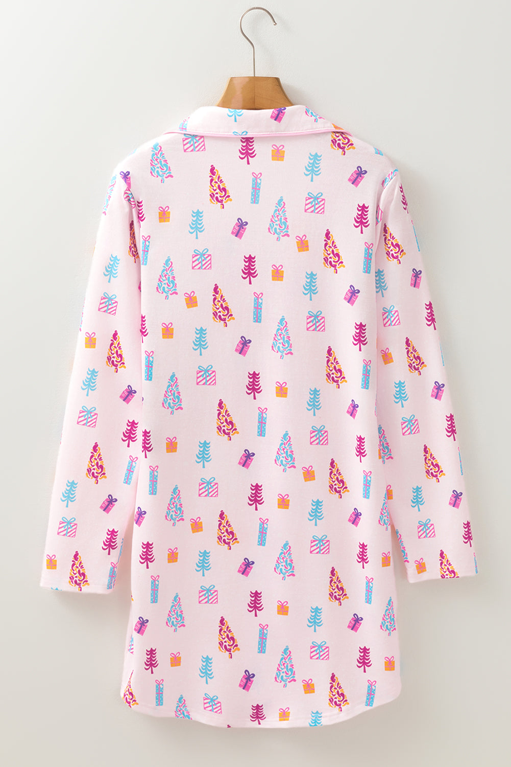 Pink Christmas Twinkle Tree Print Shirt Sleep Dress 🇺🇸