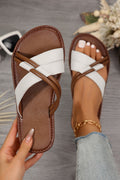 White Criss Cross PU Leather Flat Slippers 🇨🇳