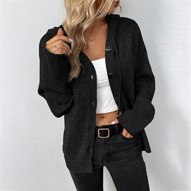 Single-breasted Hooded Sweater Solid Color Cardigan 🇨🇳