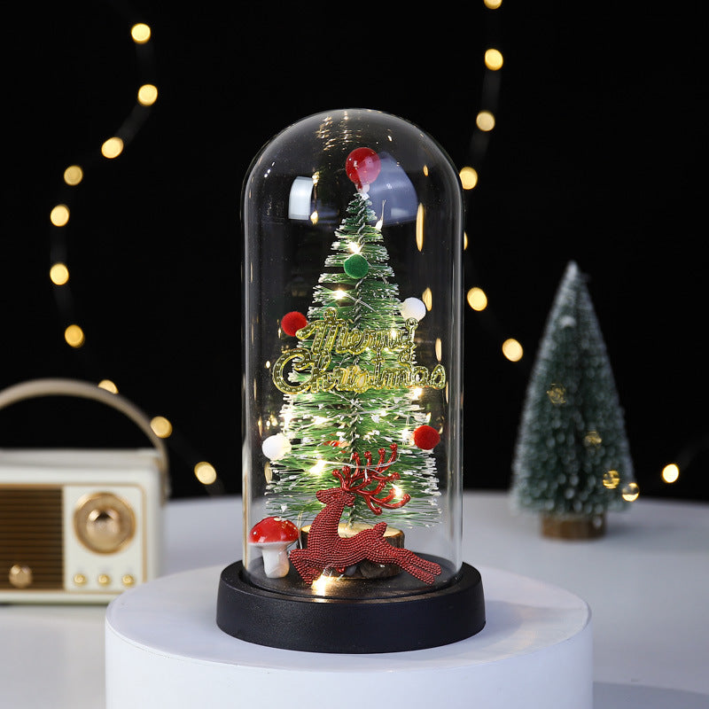 Christmas Gift LED Light Illumination Decorative Ornament Mini Christmas Tree Deer Glass Cover 🇨🇳