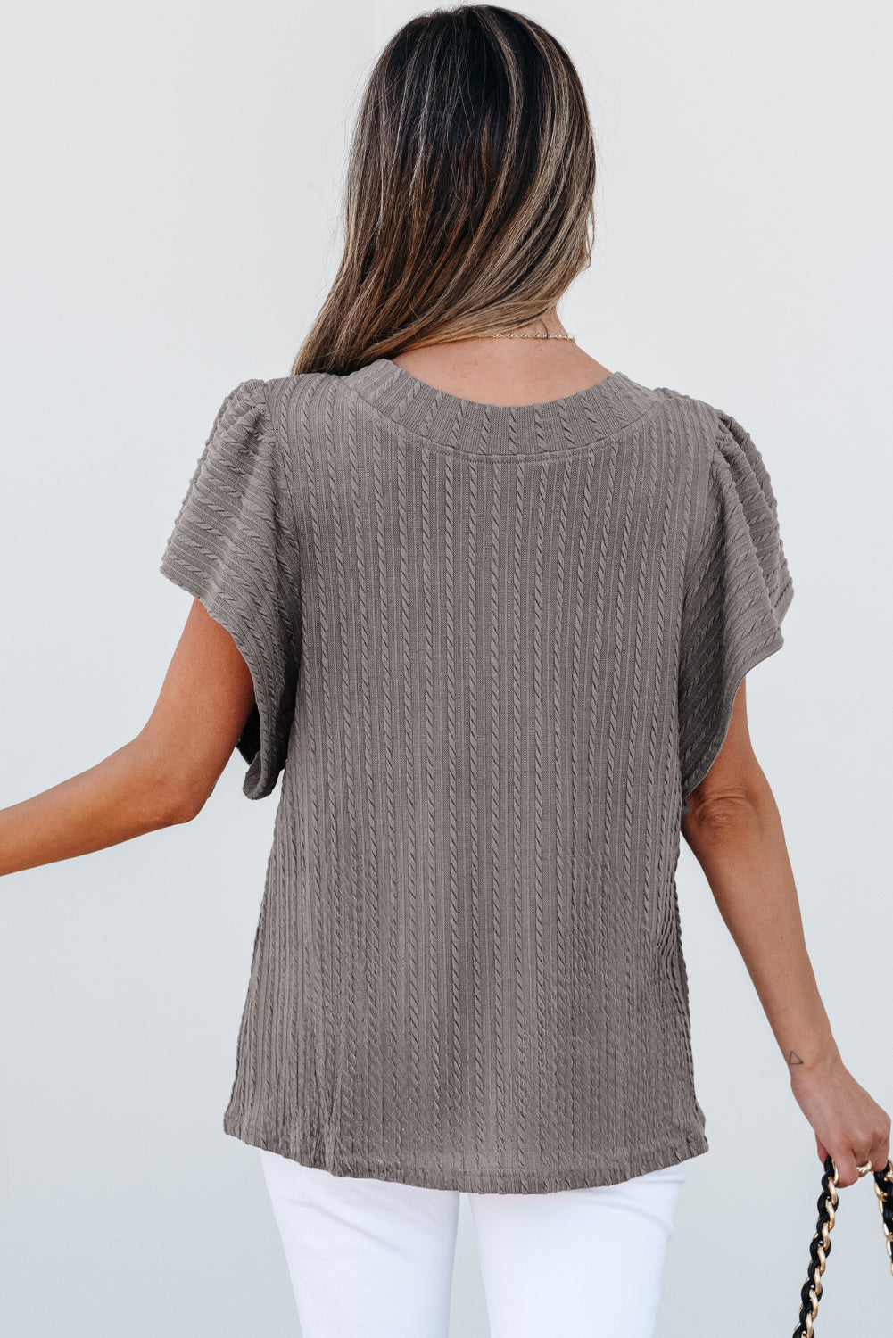 Sleet Solid Color Textured Flutter Sleeve Top 🇺🇸