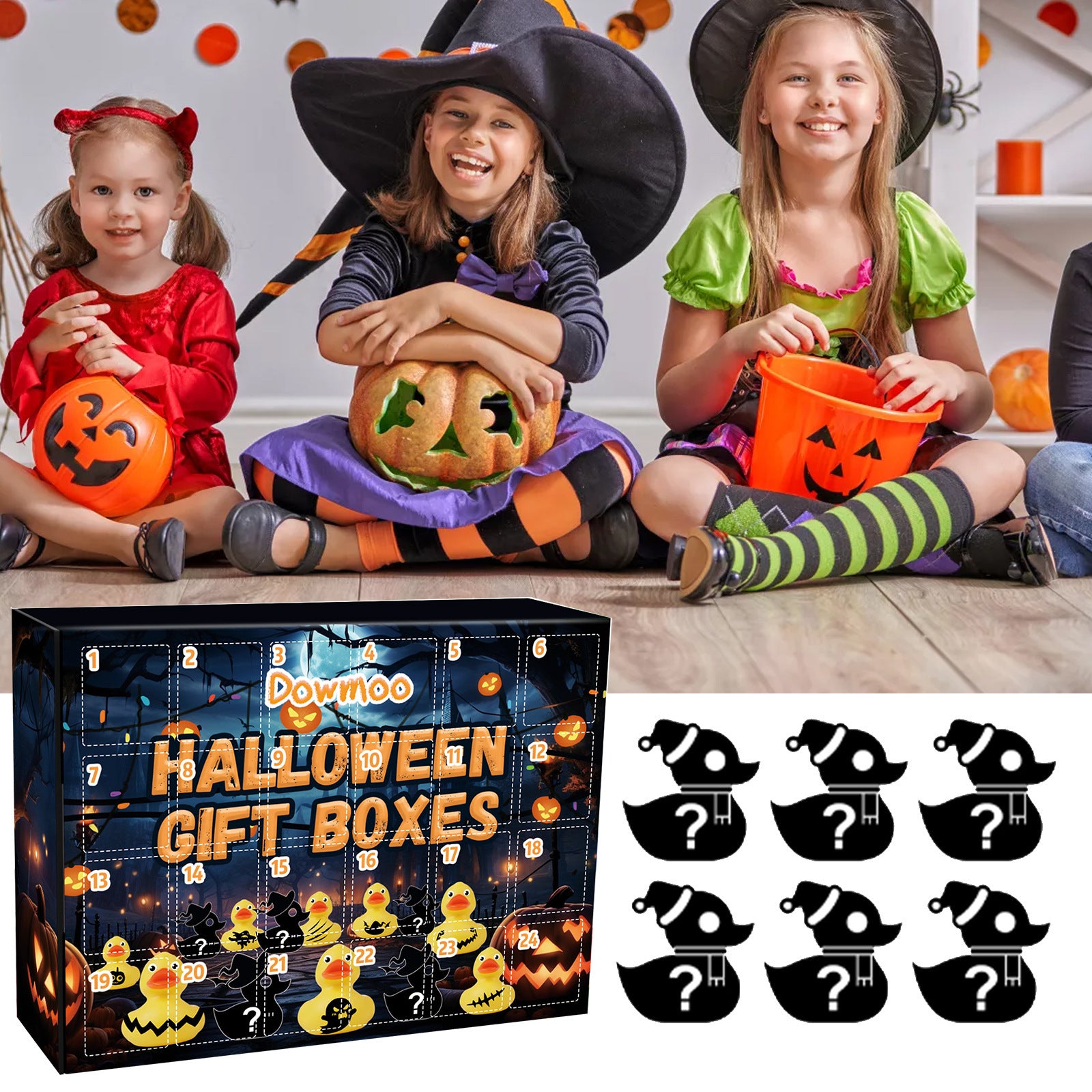 Dowmoo Halloween Duck Blind Box Countdown 24 Grid Surprise Decoration Rubber Duck Blind Box Toy 🇨🇳