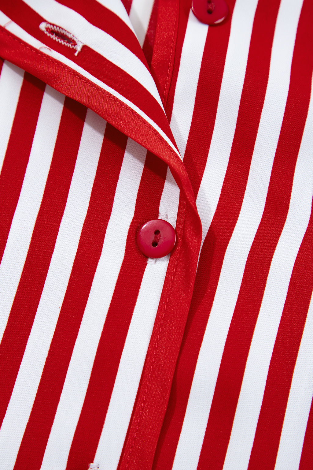 Red Stripe Contrast Velvet Trim Bow Knot Waist 2pcs Pajama Set 🇺🇸