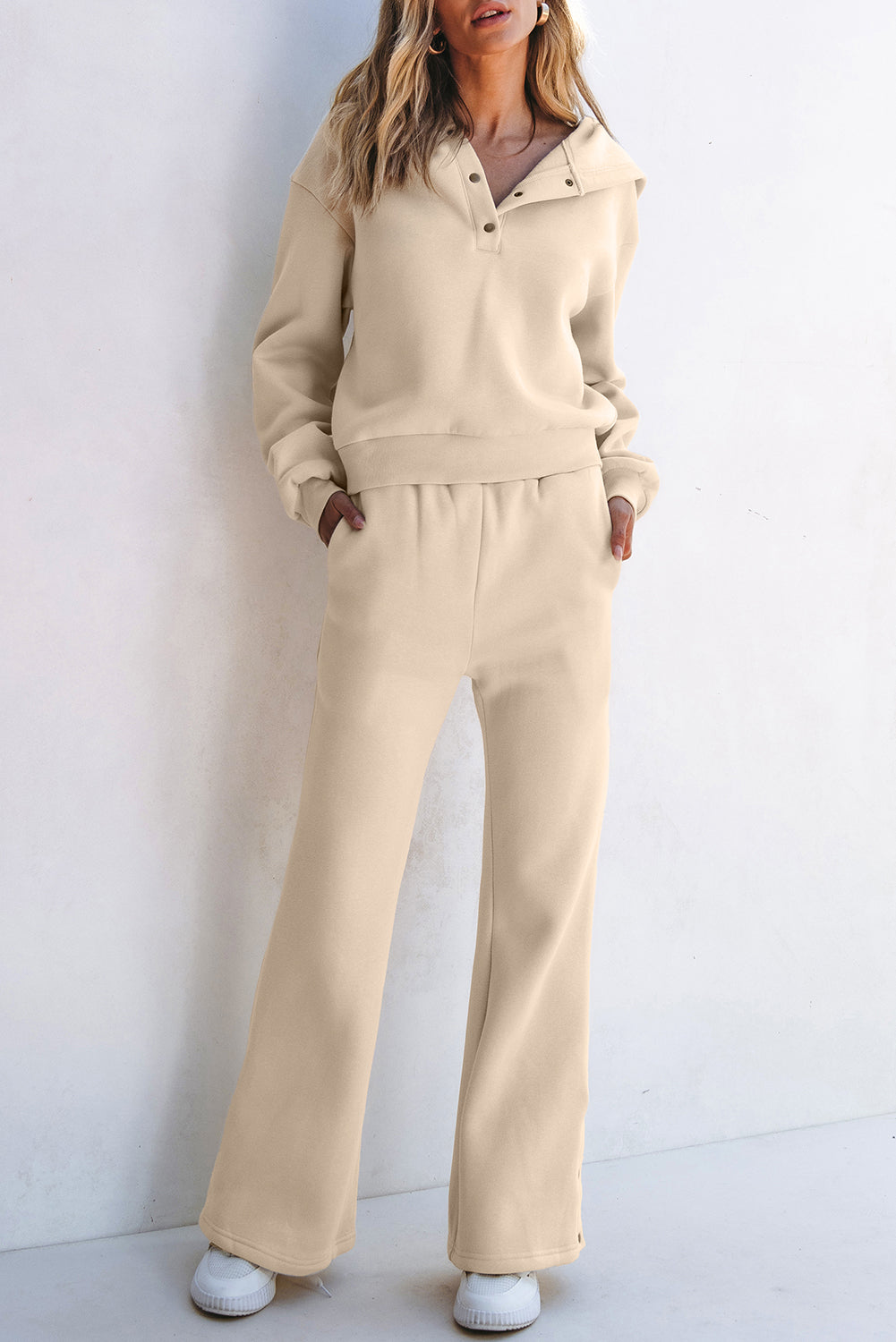Parchment Solid Color Hoodie and High Waist Pants Two Piece Activewear 🇺🇲