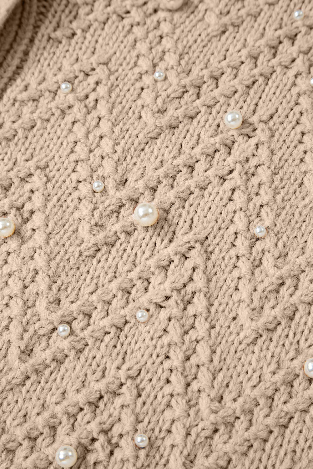 Smoke Gray Pearl Embellished Button Front V Neck Sweater Cardigan 🇺🇸