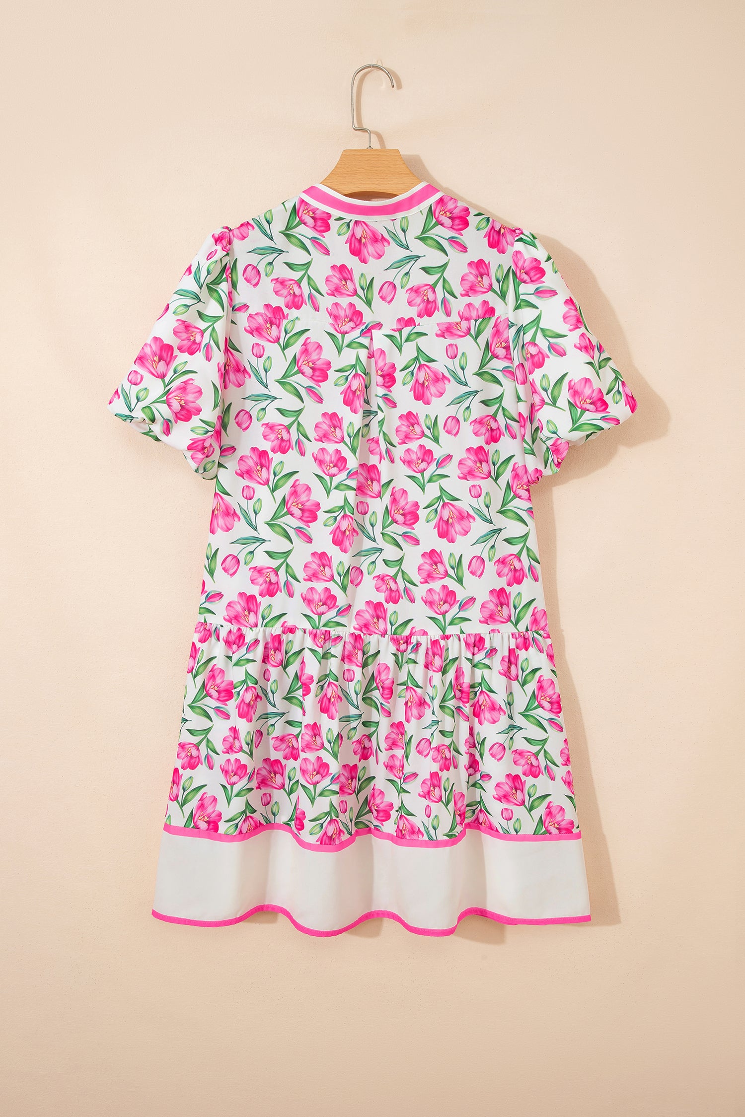 Multicolour Sweet Floral Print Striped Color Block Trim Short Dress 🇺🇸