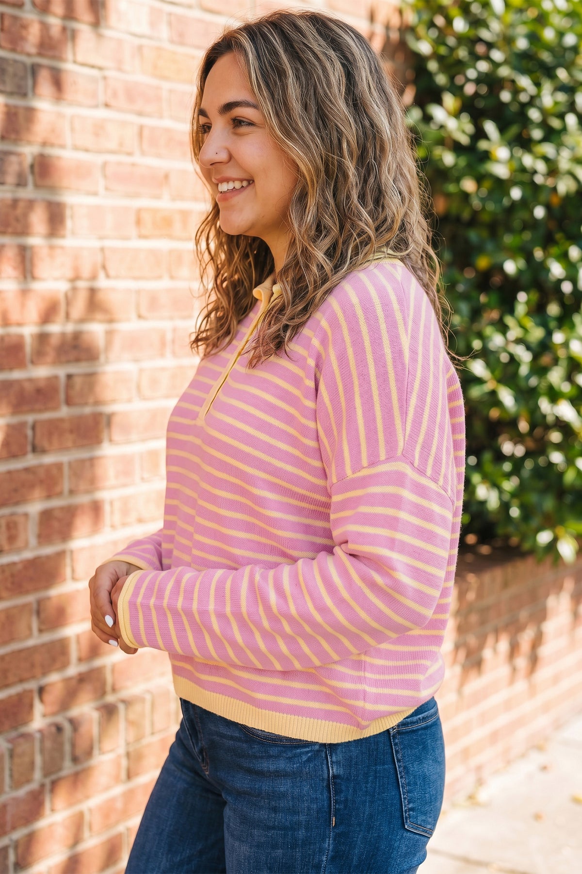 Pink Stripe Striped Colorblock Long Sleeve V Neck Shift Plus Size Sweater 🇺🇸