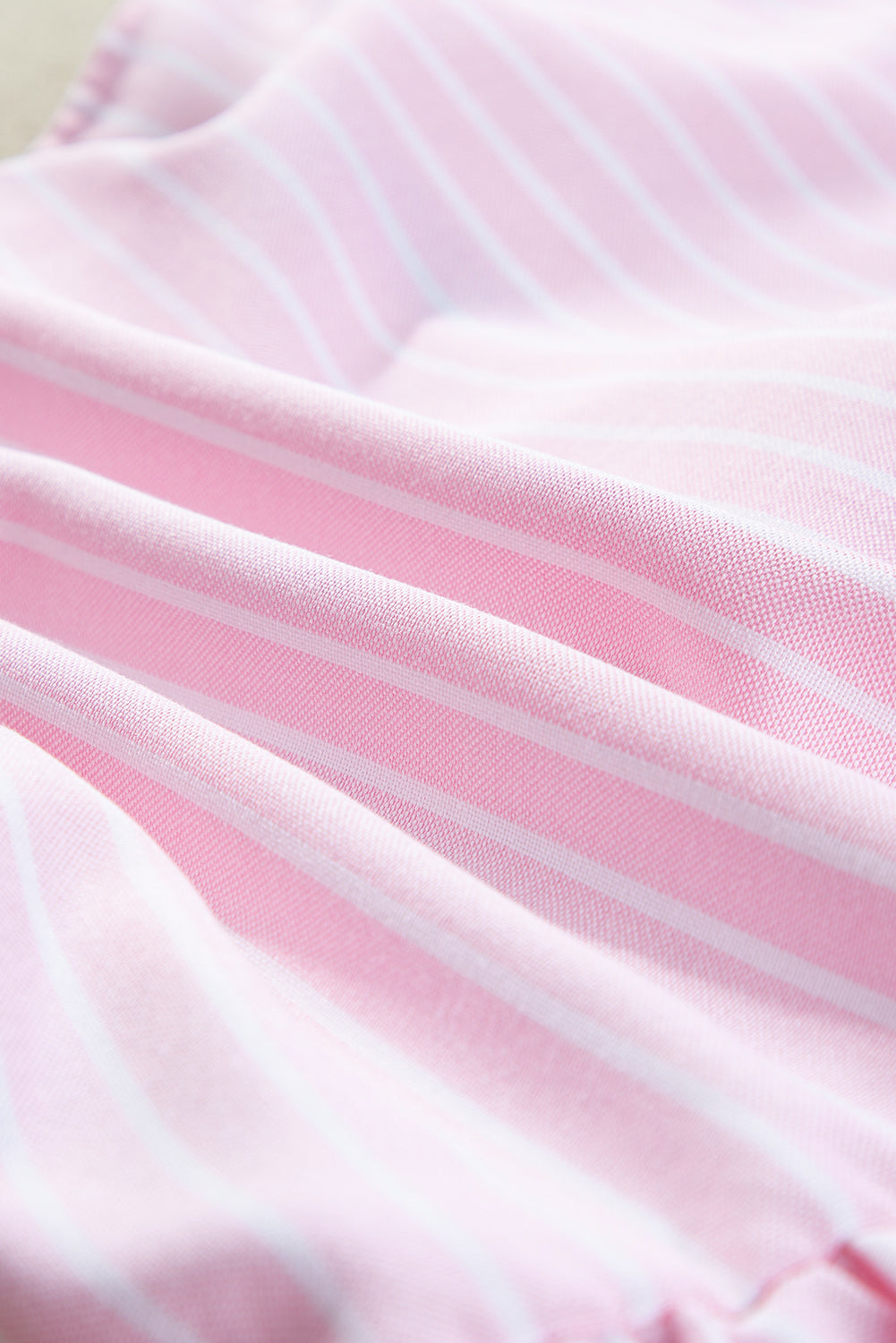 Pink Stripe Bowknot Front Crew Neck Puff Sleeve Blouse 🇺🇸