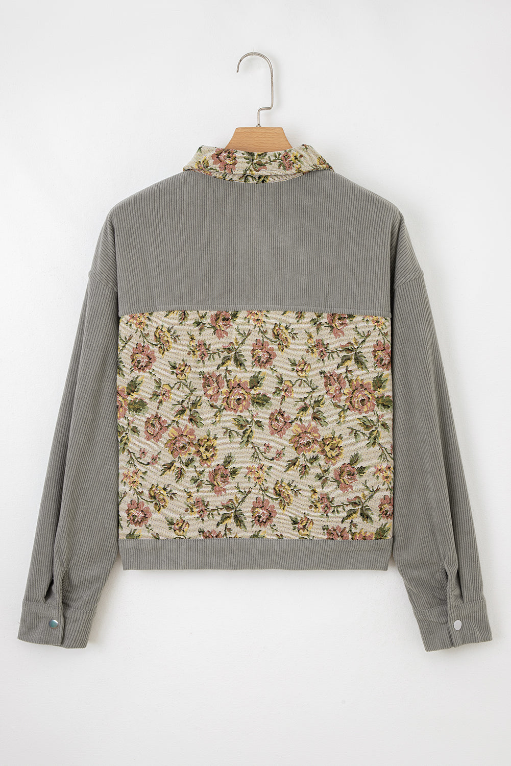 Medium Grey Ribbed Retro Floral Patchwork Shirt Style Jacket 🇺🇸