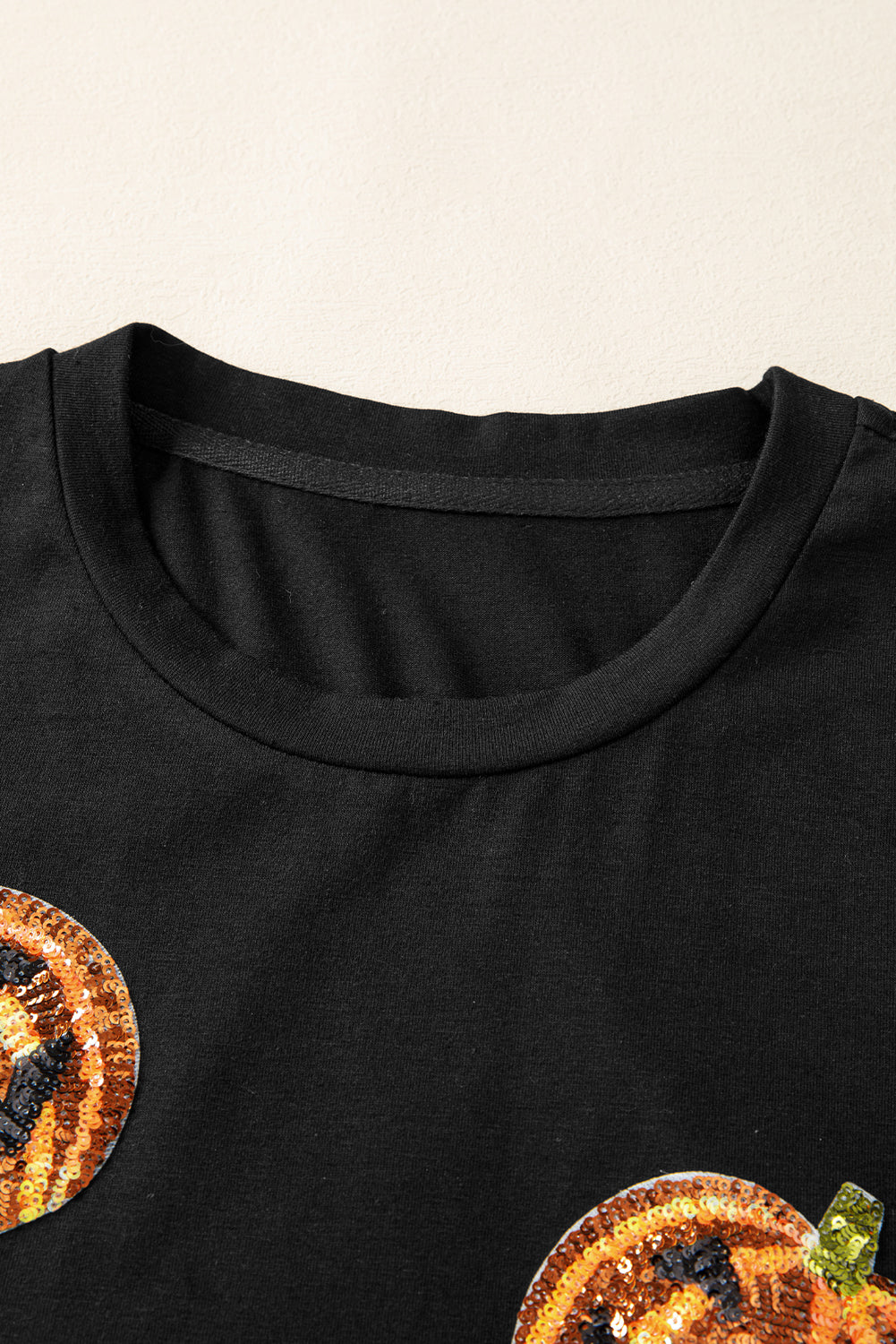 Black Sequin Pumpkin Face Halloween T Shirt 🇺🇸