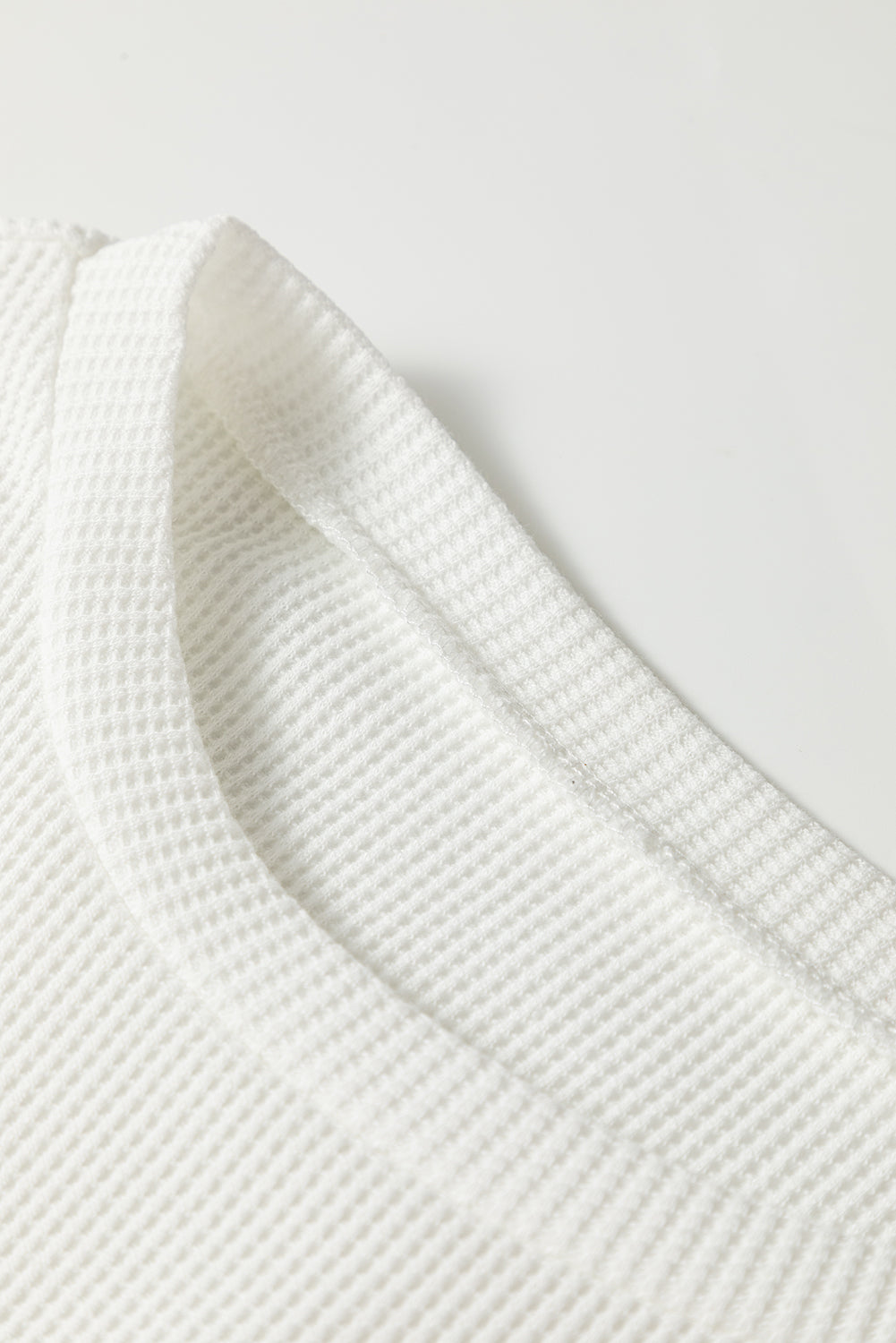 White Rounded Hem Waffle Long Sleeve Top 🇺🇸