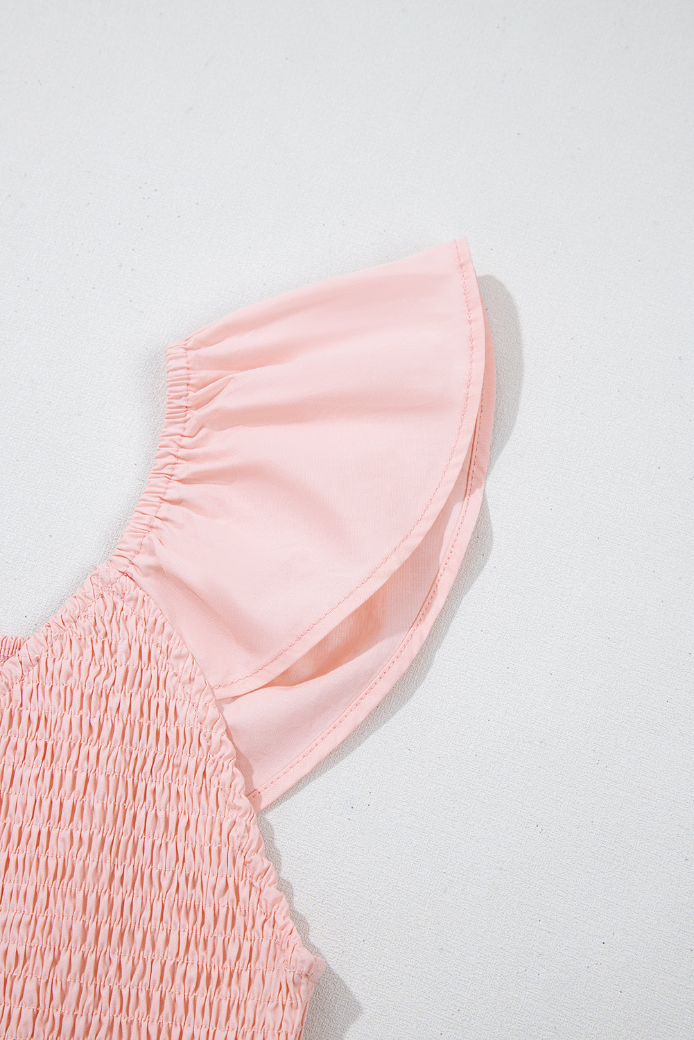 Pink V Neck Flutter Sleeve Smocked Bodice High Waist Ruffle Maxi Dress 🇨🇳