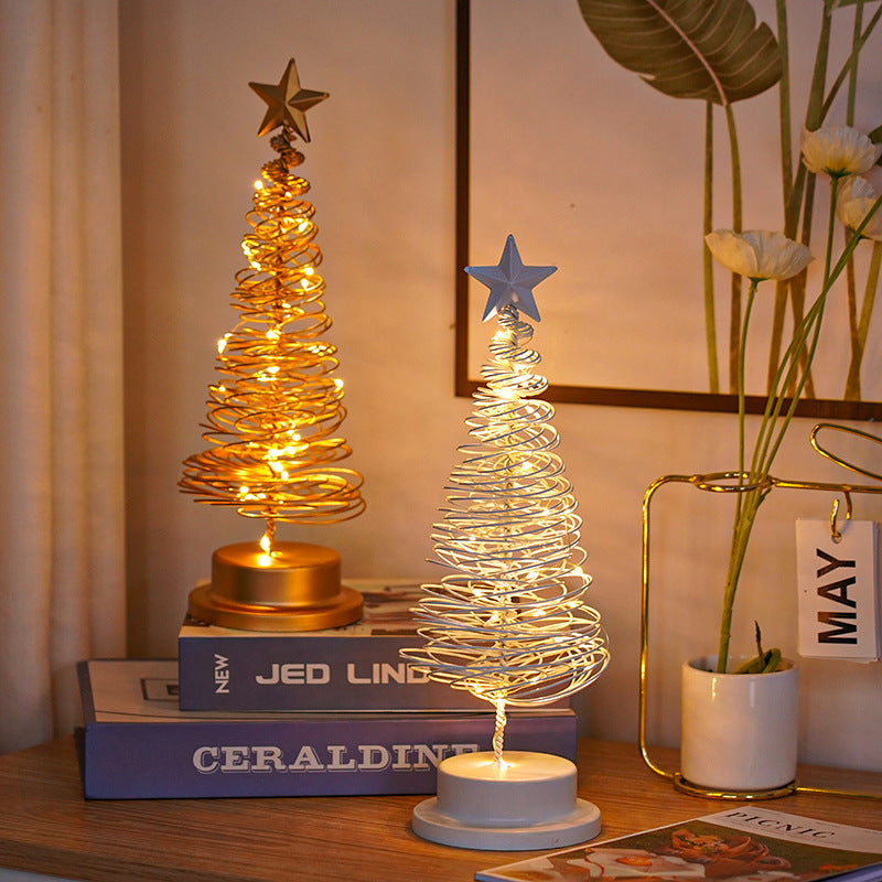 LED Christmas Tree Spiral Light Table Ornament Wrought Iron Xmas Tree Bedroom Desk Lamp Christmas Atmosphere Night Light Decor 🇨🇳