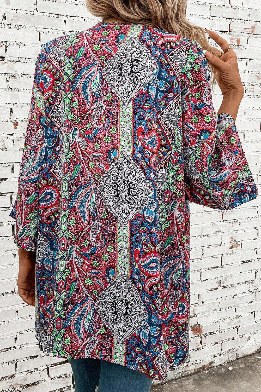 Red Paisley Print Open Front Kimono 🇨🇳