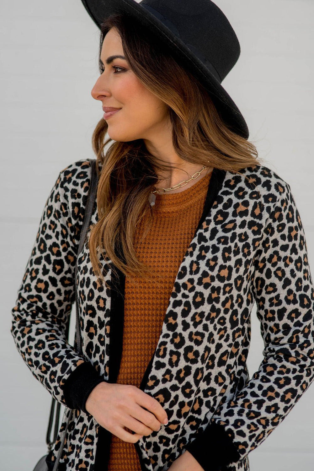 Black Leopard Patched Pocket Open Front Cardigan 🇺🇸