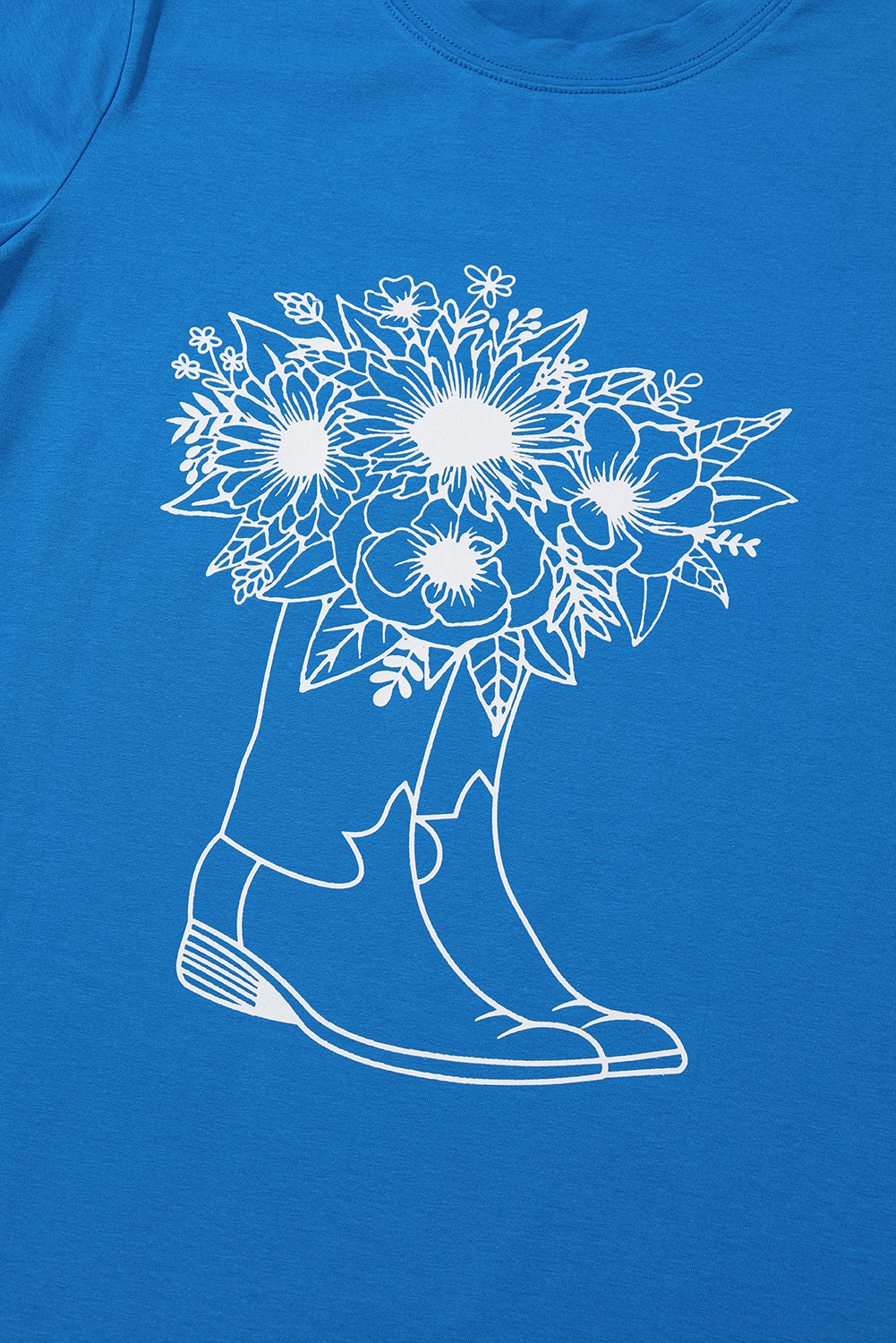 Blue Sunflower Boots Graphic Western Fashion T Shirt 🇺🇲