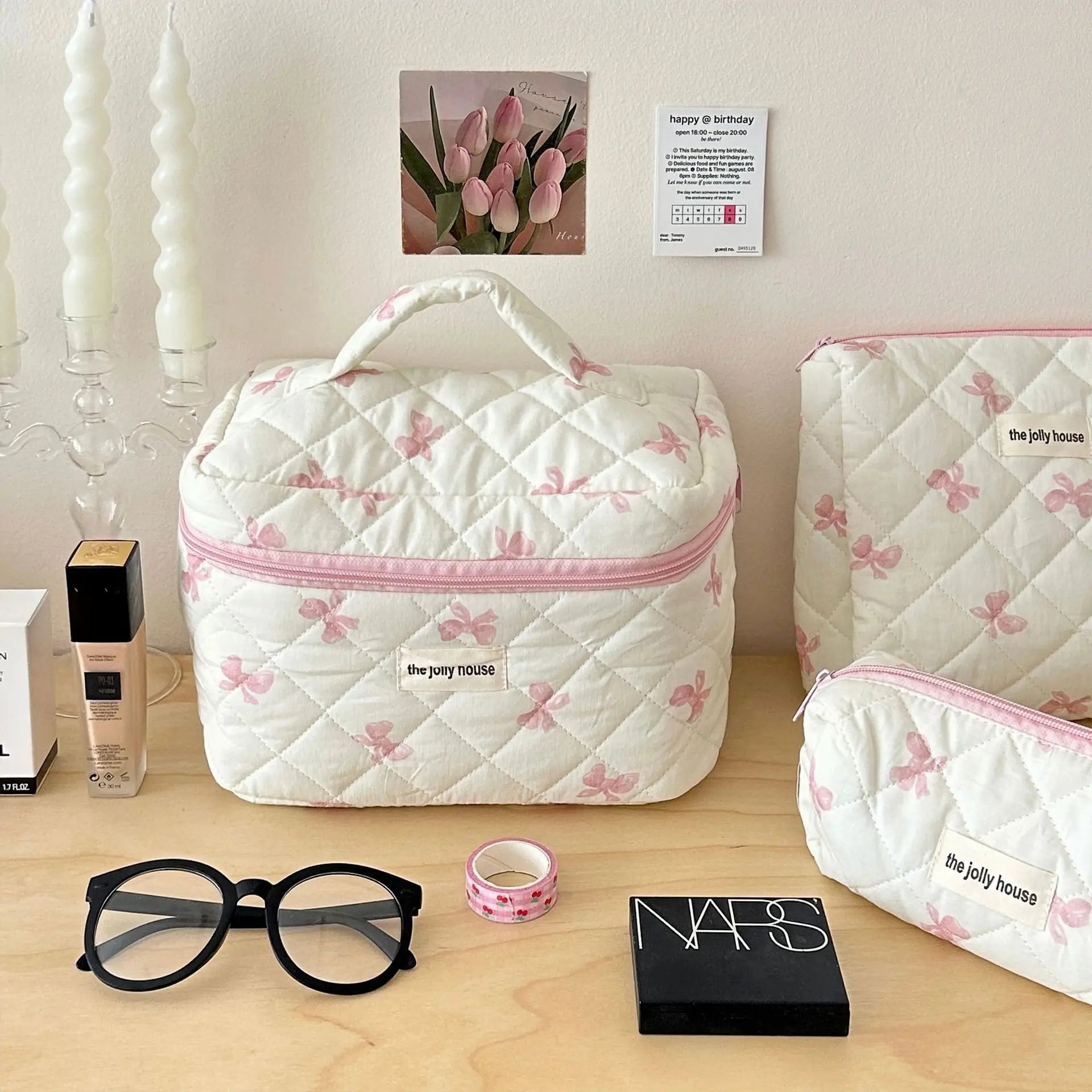 Cute Bow Flower Quilting Cotton Makeup Bag 🇨🇳