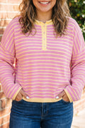 Pink Stripe Striped Colorblock Long Sleeve V Neck Shift Plus Size Sweater 🇺🇸
