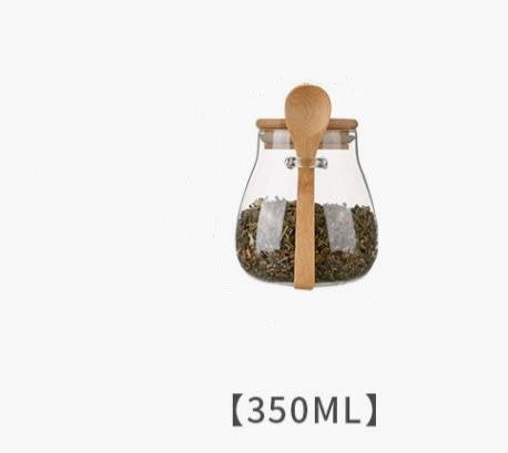 Kitchen Glass Jar Glass Spice Jar Bamboo Wooden Lid Food Storage Container With Spoon 🇨🇳