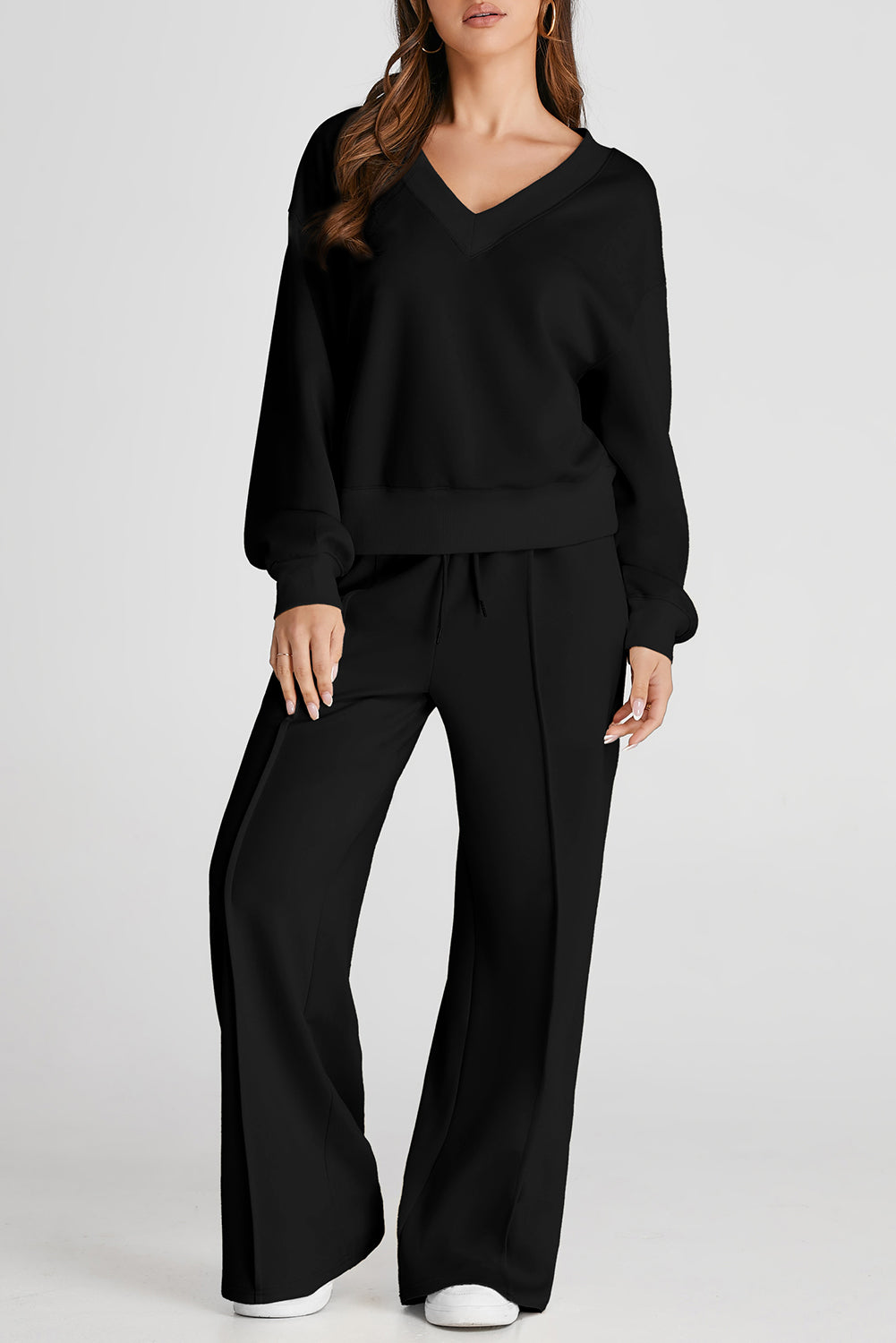 Black V Neck Cropped Seamed High Waist Sports Wear 🇺🇲