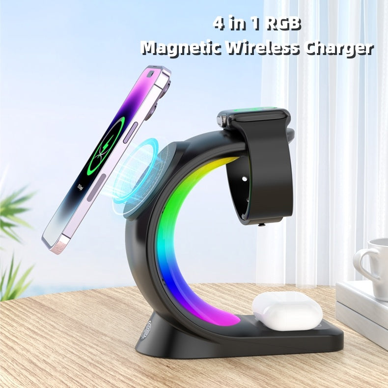 4 In 1 Magnetic Wireless Fast Charging For Smart Phone Atmosphere Light Charging Station For Airpods Pro I-phone Watch 🇨🇳