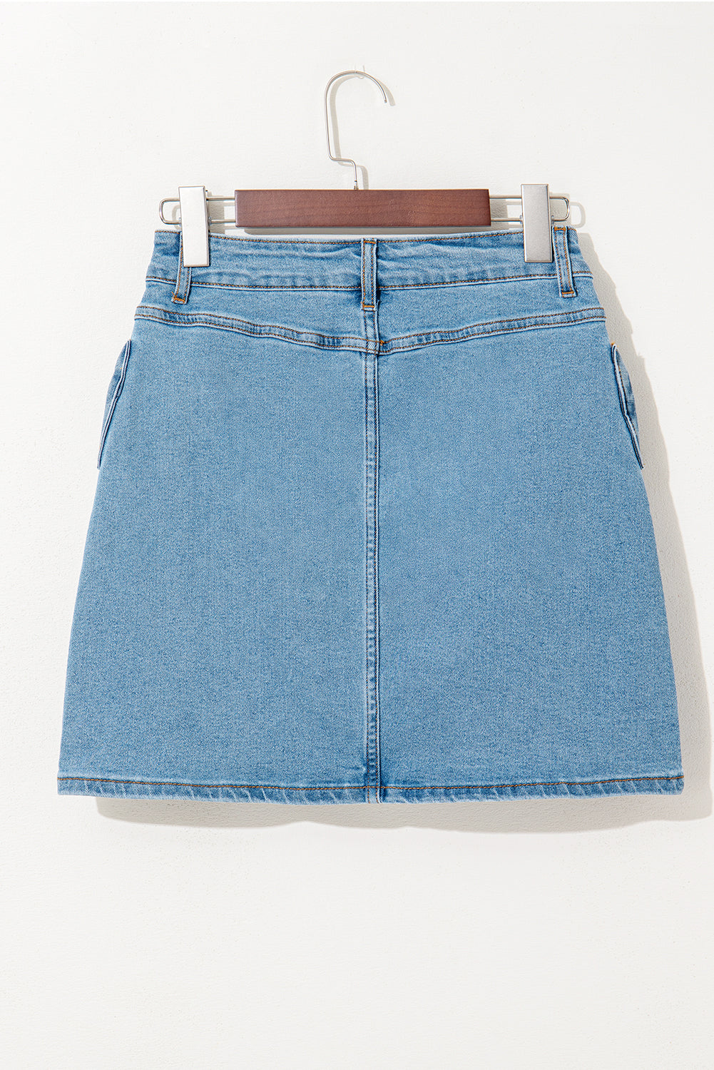 Dusk Blue Acid Wash Bowknot Details High Waist Denim Skirt 🇨🇳