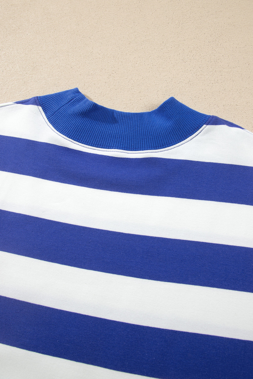 Blue Stripe Colorblock Mock Neck Relaxed Sweatshirt 🇺🇸