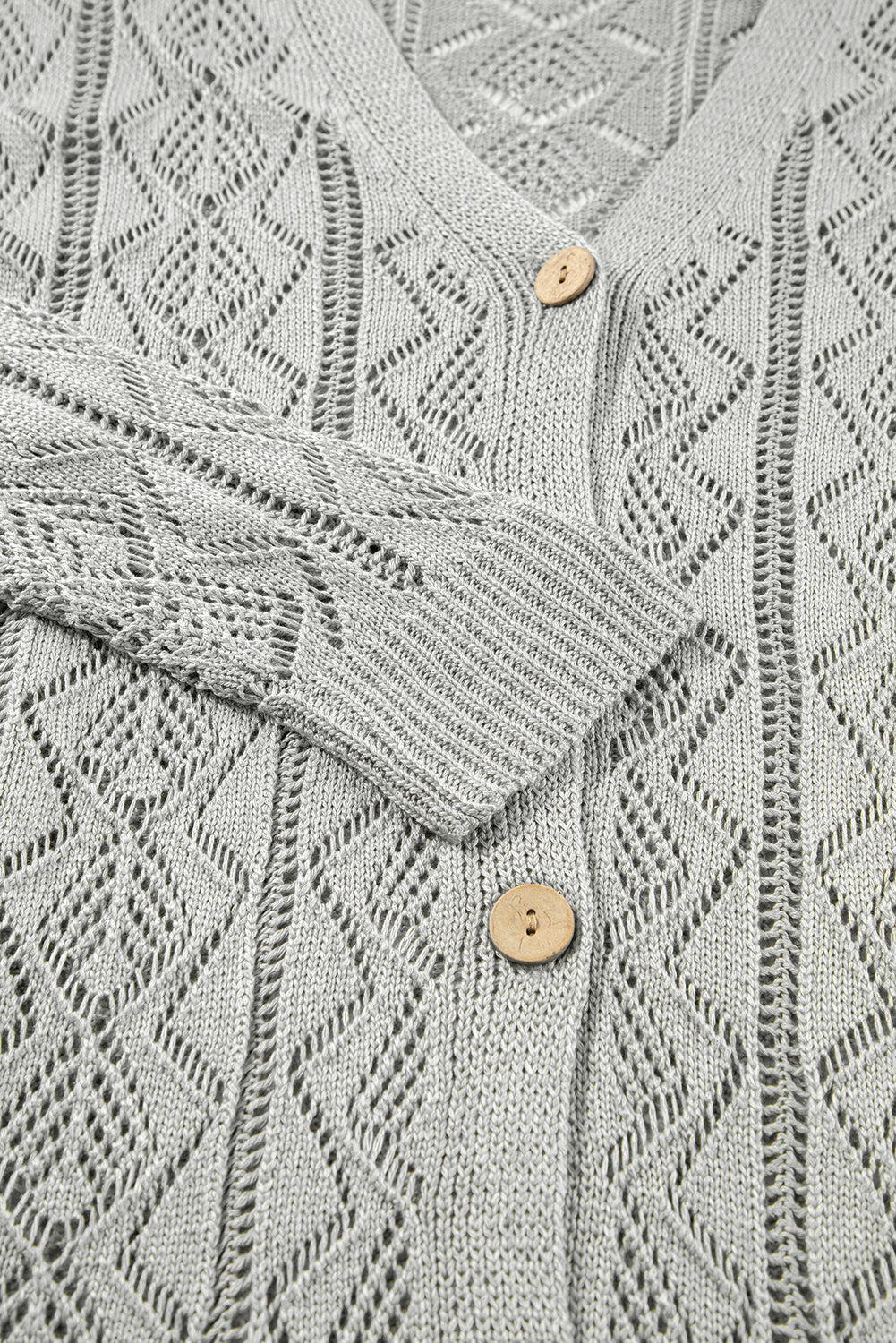Gray Hollow Out Buttons Front Long Cardigan 🇨🇳