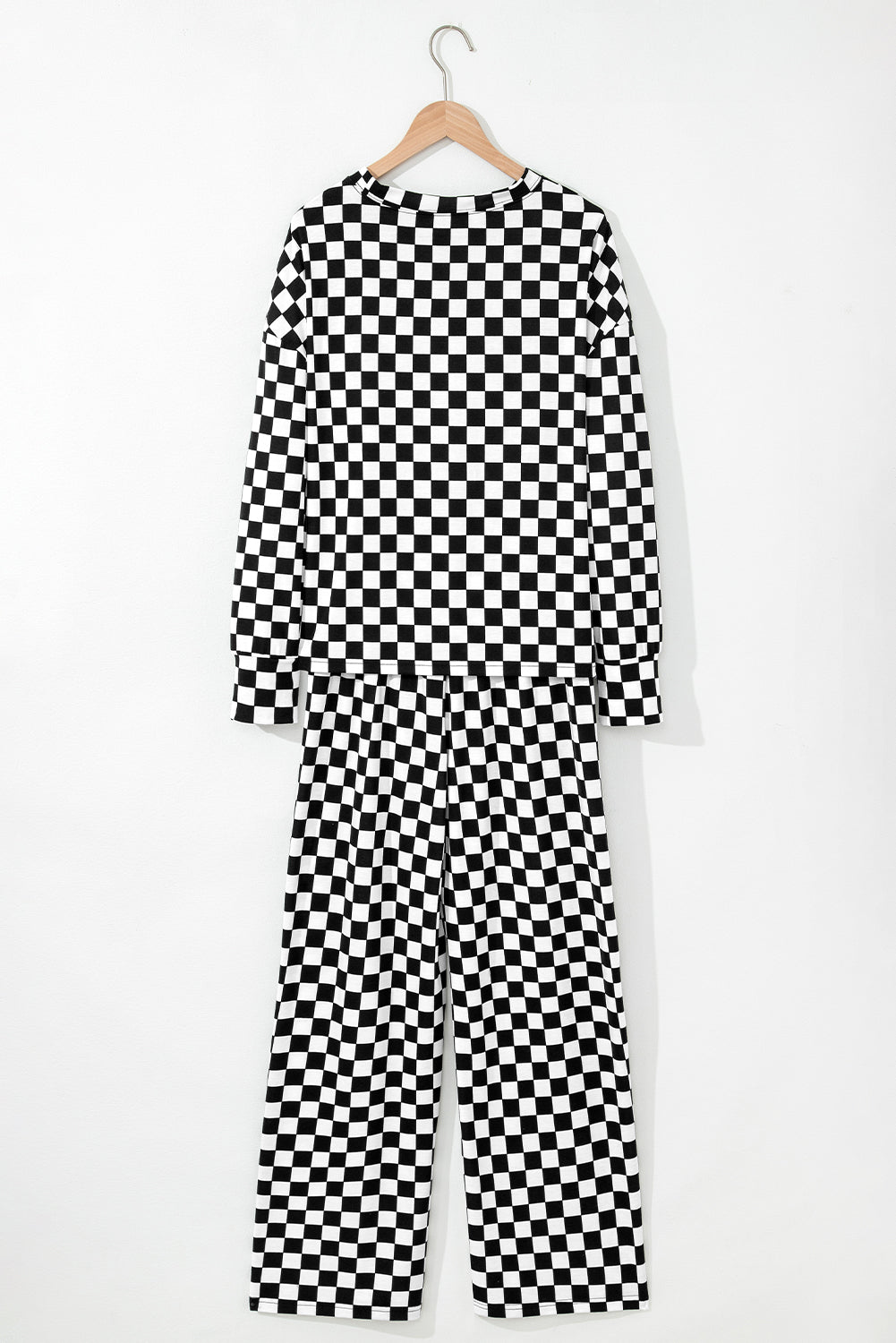 Black Checkered Print Long Sleeve Top and Pants Lounge Set 🇺🇸
