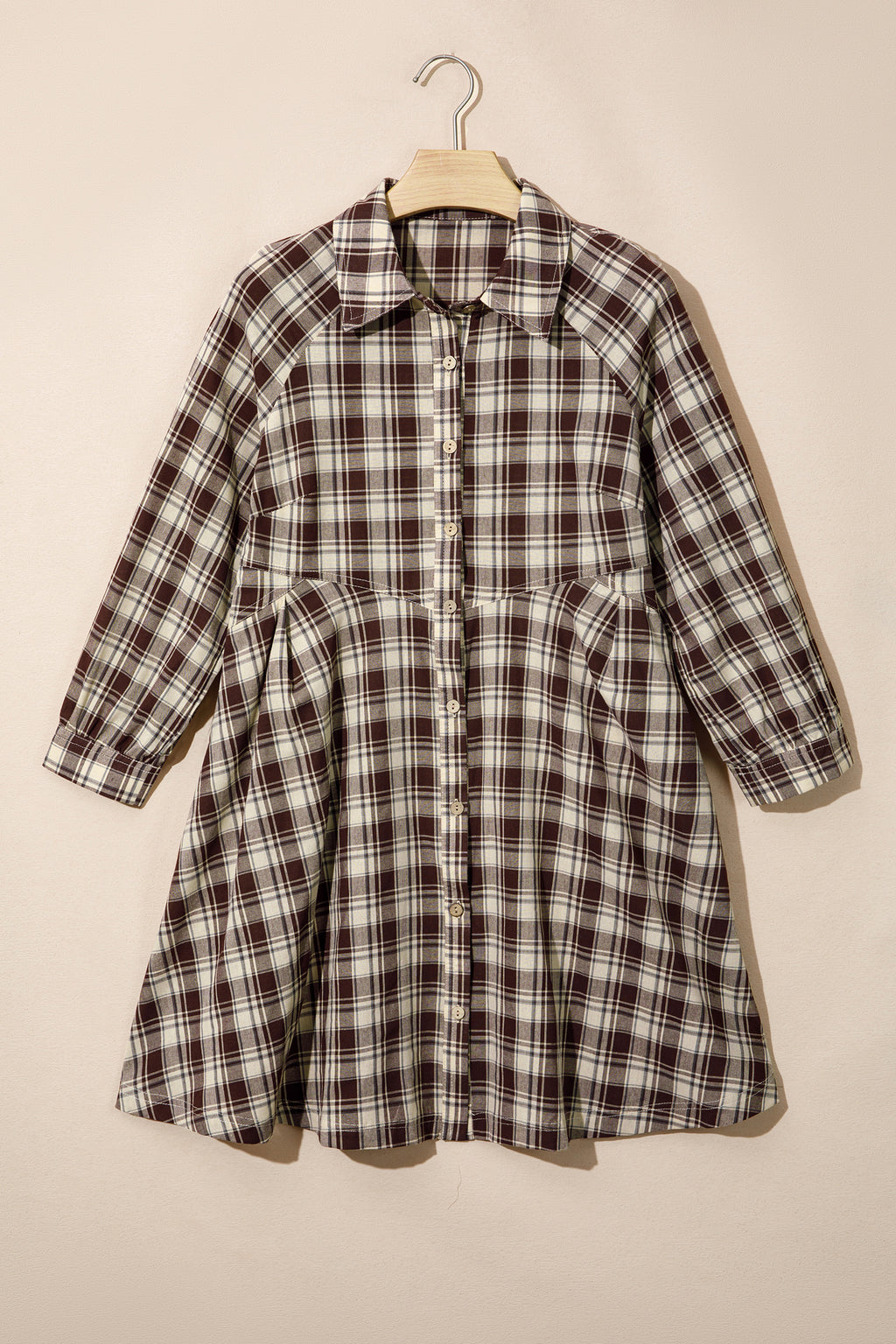 Brown Plaid Long Sleeve Short Shift Mini Dress 🇺🇸