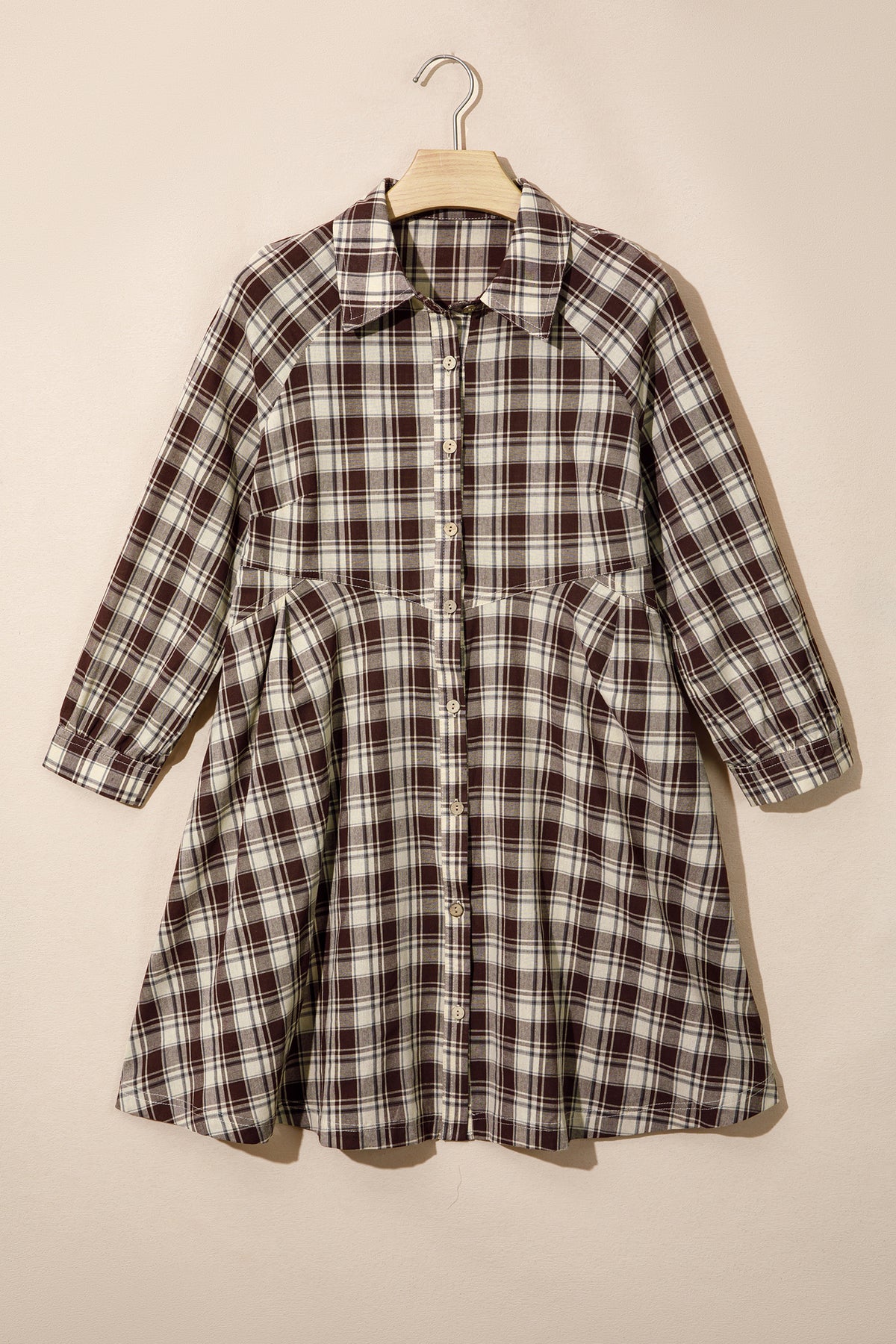 Brown Plaid Long Sleeve Short Shift Mini Dress 🇺🇸