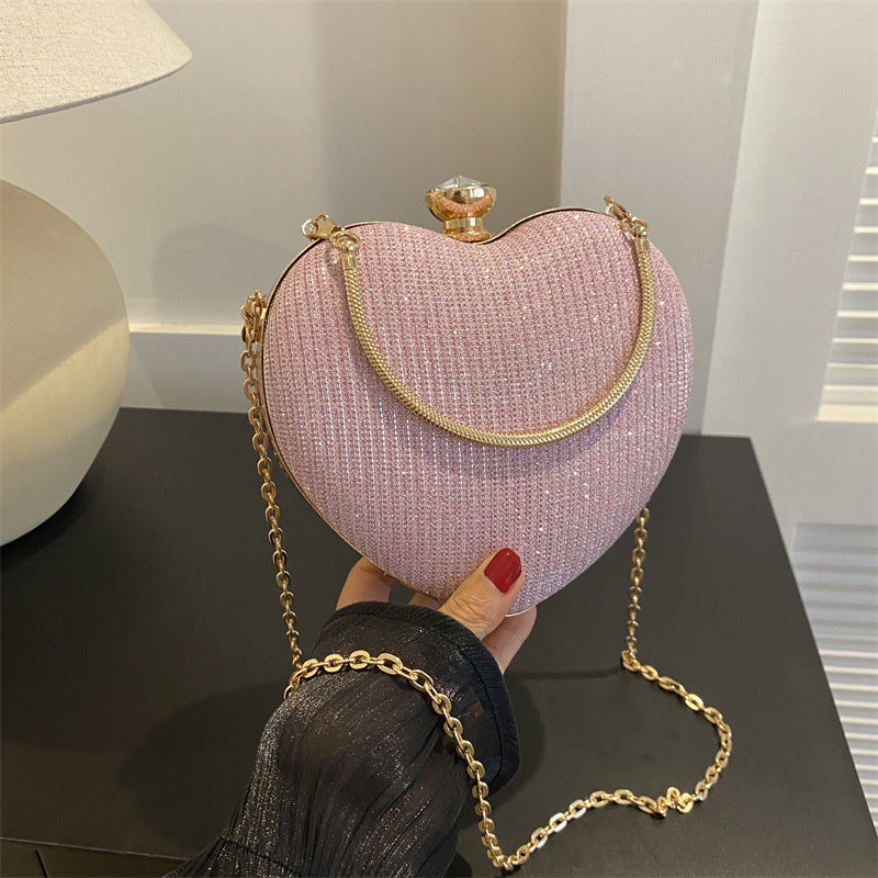 Evening Clutch Bag Women Bag Shiny Handbag Heart Shape Metal Clutches Bag Fashion Chain Shoulder Crossbody Bag Luxury Lady Purse Valentines Day Outfit 🇨🇳