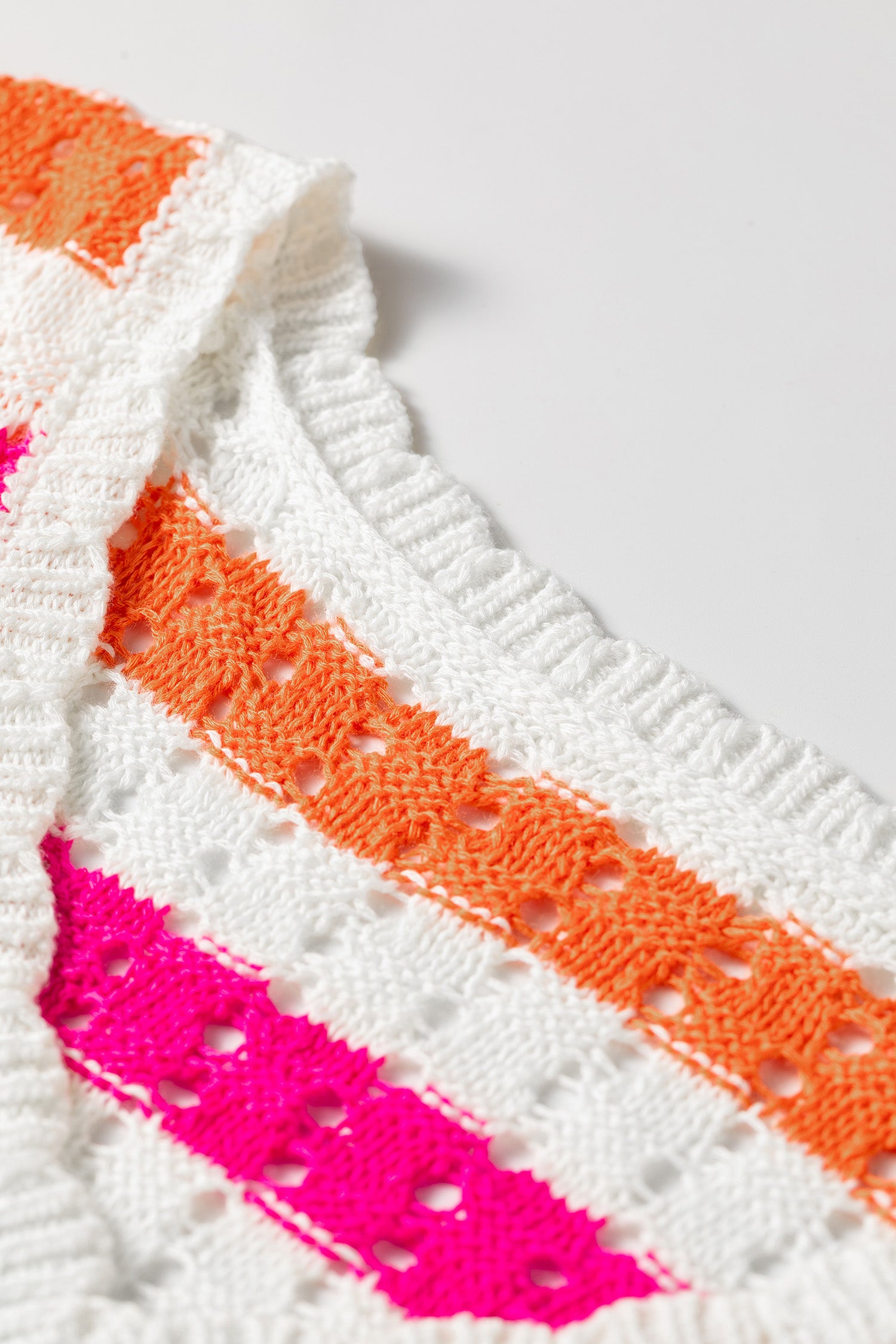 Multicolour Striped Eyelet Knit V Neck Sweater Team 🇺🇸