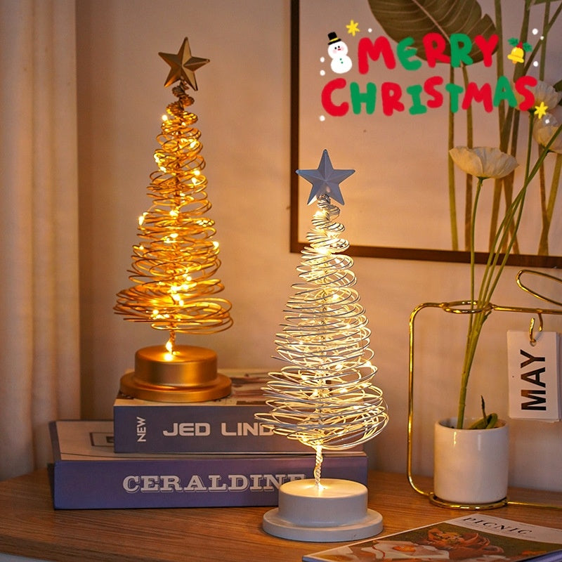 LED Christmas Tree Spiral Light Table Ornament Wrought Iron Xmas Tree Bedroom Desk Lamp Christmas Atmosphere Night Light Decor 🇨🇳