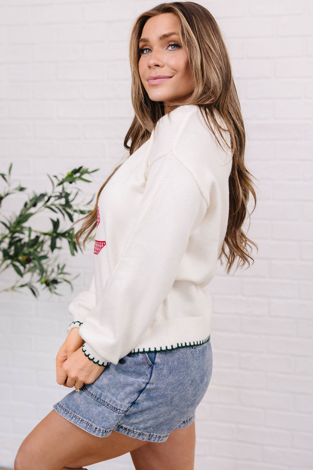 Beige Stitched Detail Christmas Tree Holiday Casual Sweater 🇺🇸