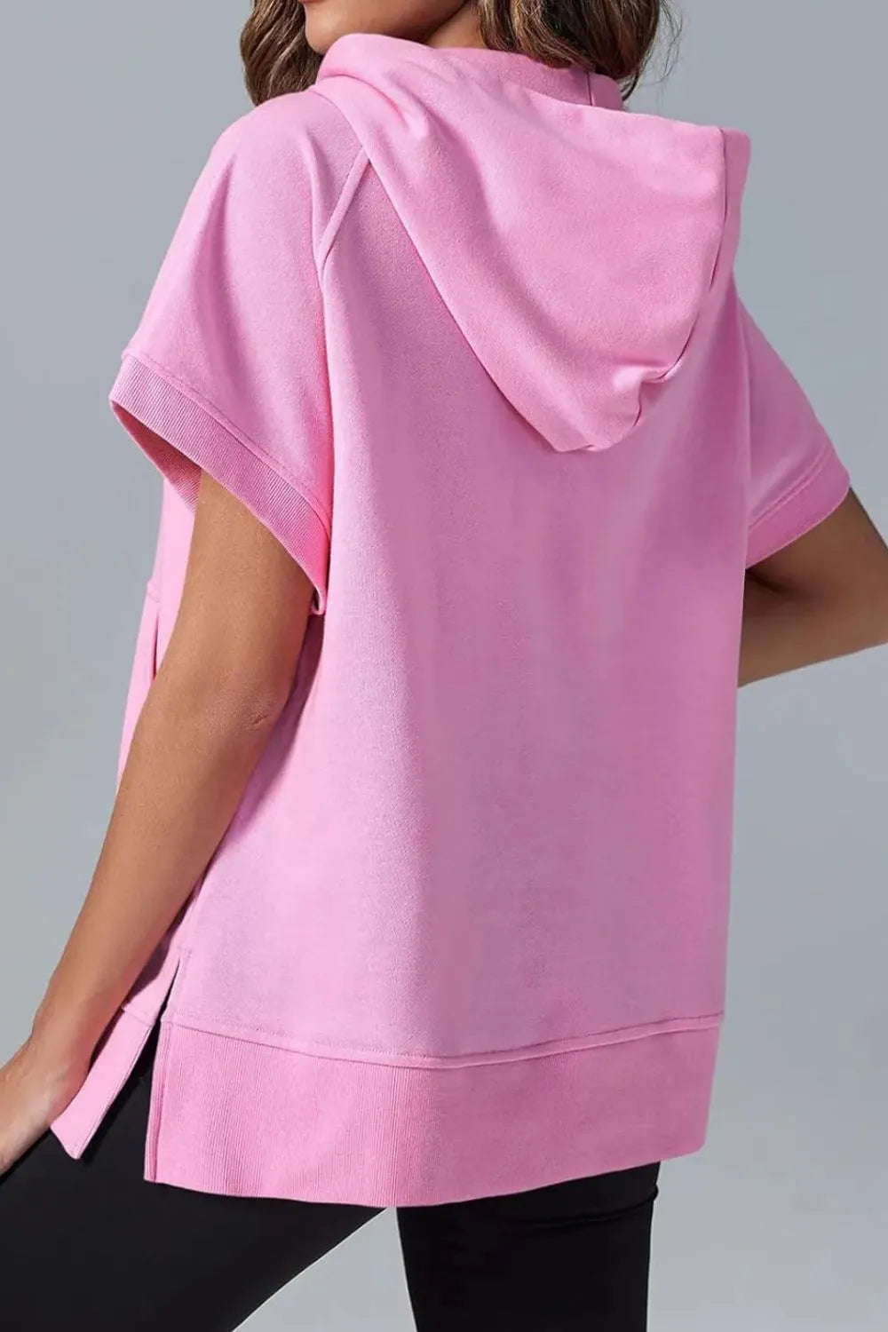 Solid color casual short sleeved hooded sweatshirt