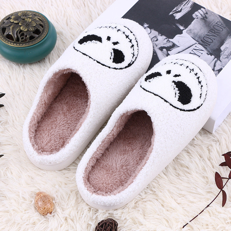 Halloween Skull-smirk Home Slippers Indoor Funny Non-slip House Shoes Winter Warm Bedroom Slippers For Women Men 🇨🇳