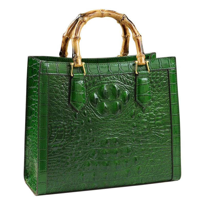 Brand Genuine Leather Bamboo Women's Bag Crocodile Pattern Handbag 🇨🇳