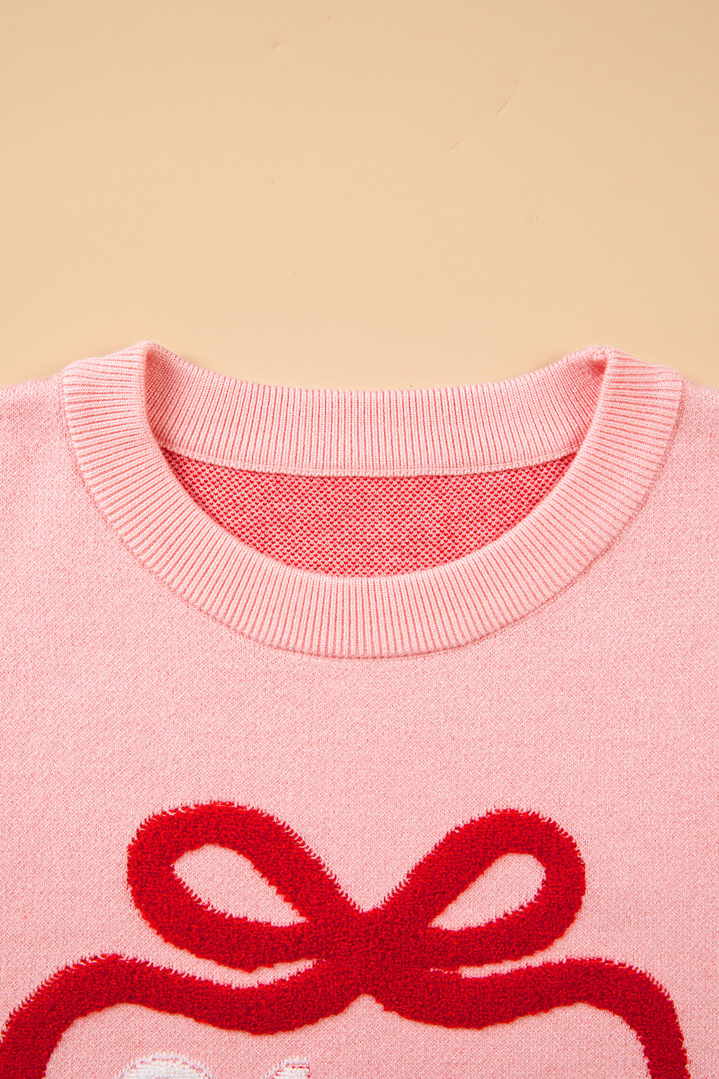 Gossamer Pink Drop Shoulder Round Neck Towel Embroidery Slogan Pullover Sweater 🇺🇸