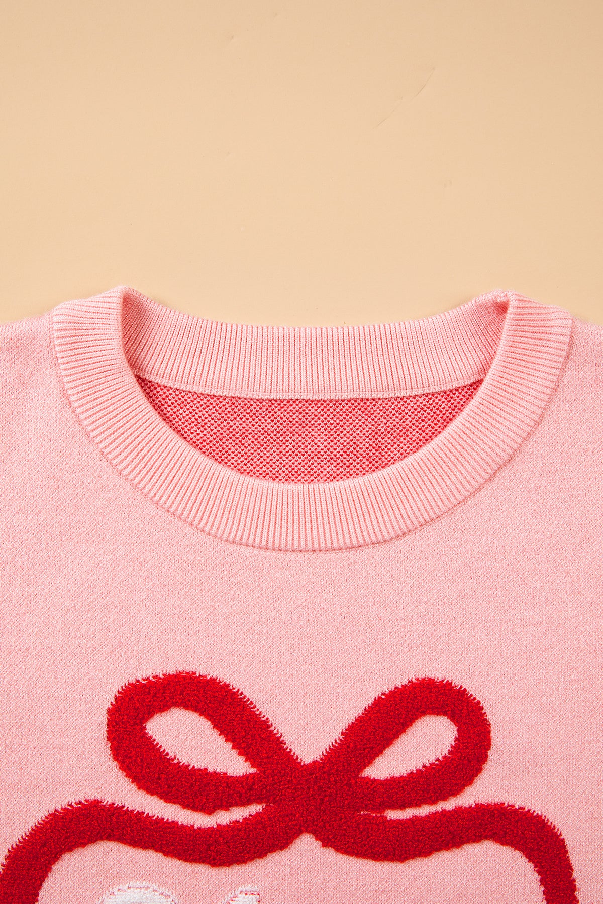 Gossamer Pink Drop Shoulder Round Neck Towel Embroidery Slogan Pullover Sweater 🇺🇸