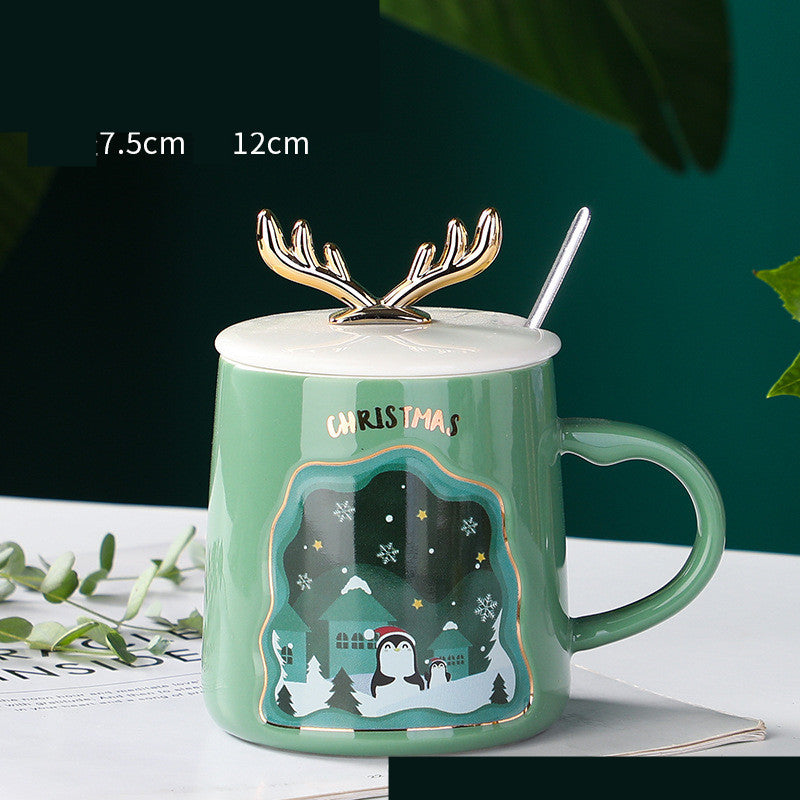 Drinkware Christmas Mugs Coffee Cups Ceramic Merry Christmas Cups With Spoon Christmas Gifts For Coffee Cup Mug Handgrip Cup 🇨🇳