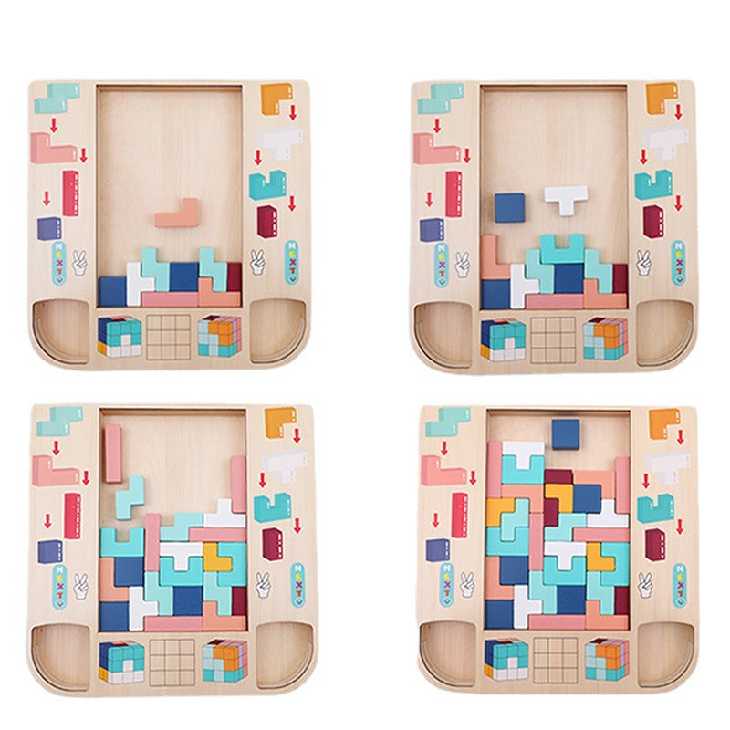 Wooden children's enlightenment multifunctional spatial thinking puzzle game Tetris three in one building blocks 🇨🇳